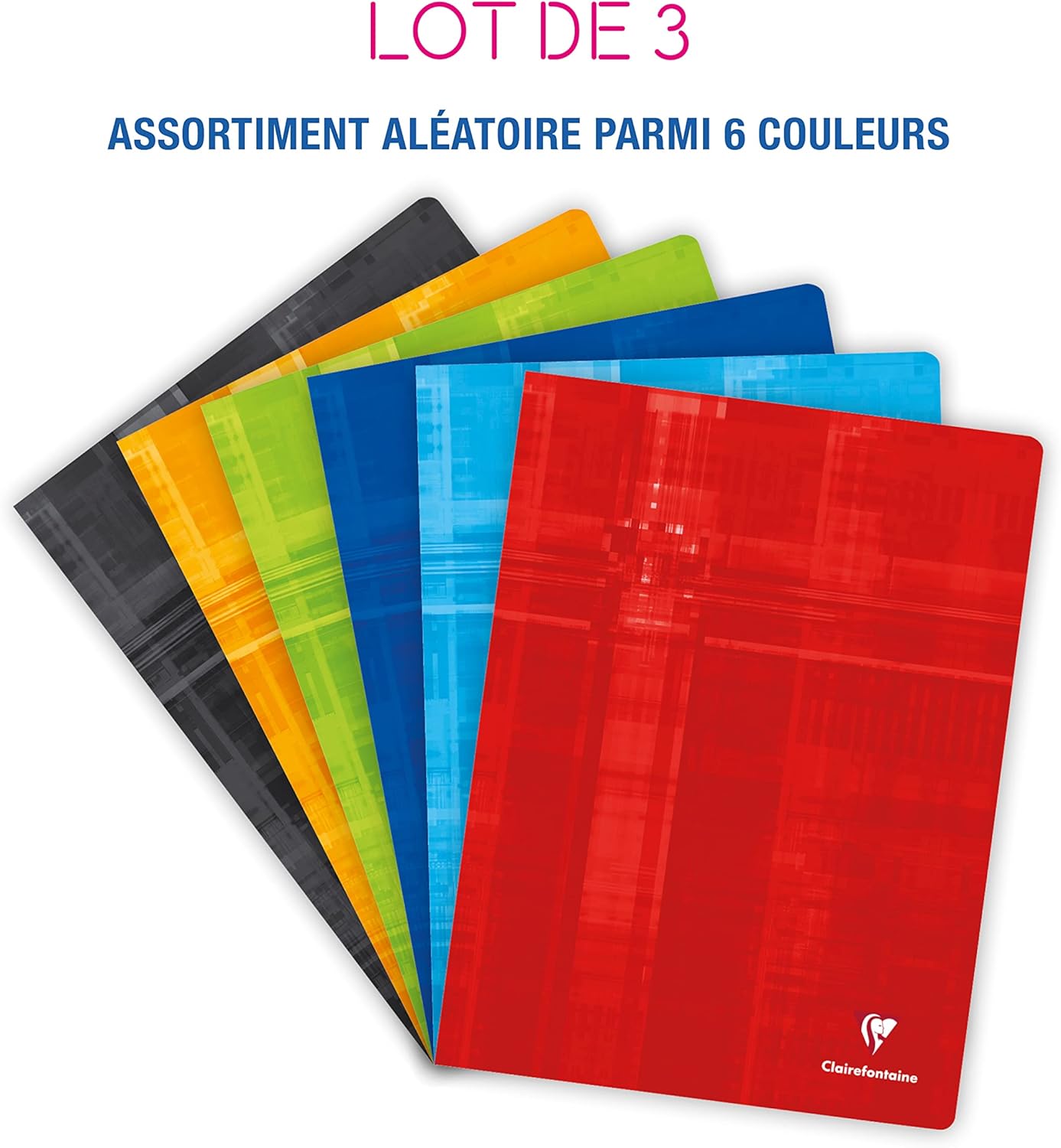 Thumbnail 1 de Clairefontaine 63311AMZC – Lot de 3 Cahiers Agrafés 24x32 cm, 48 Pages Grands Carreaux, Papier 90 g, Couverture Pelliculée – Couleurs Aléatoires