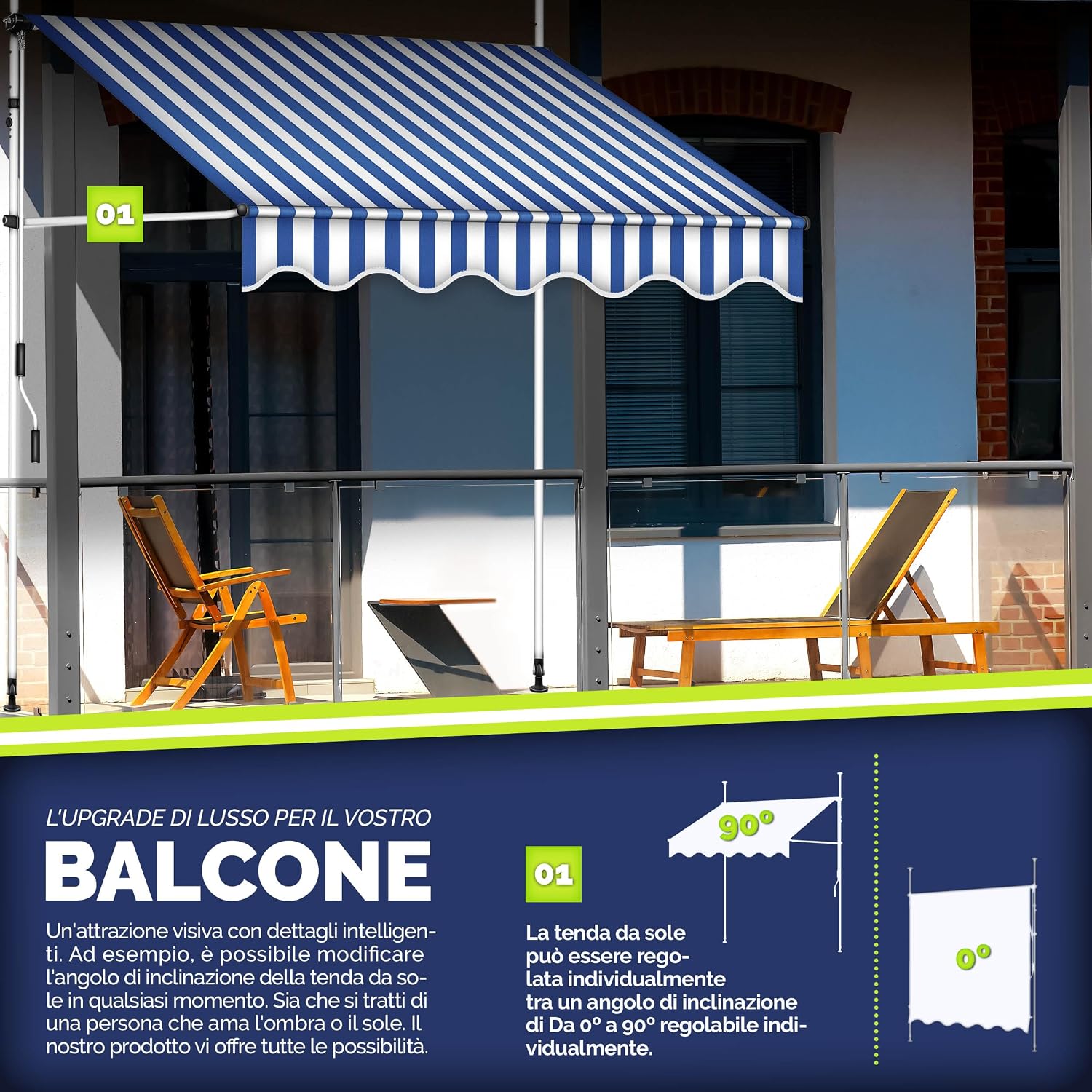 Detalle de tillvex Tenda da Sole a Bracci 200 cm, regolabile senza forare 🌤