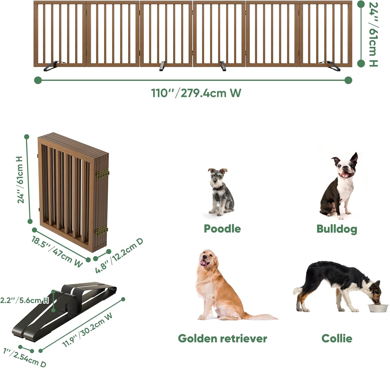 Thumbnail 1 de Algherohein Tall Dog Gate for Doorways (6 Panels, Dark Walnut)