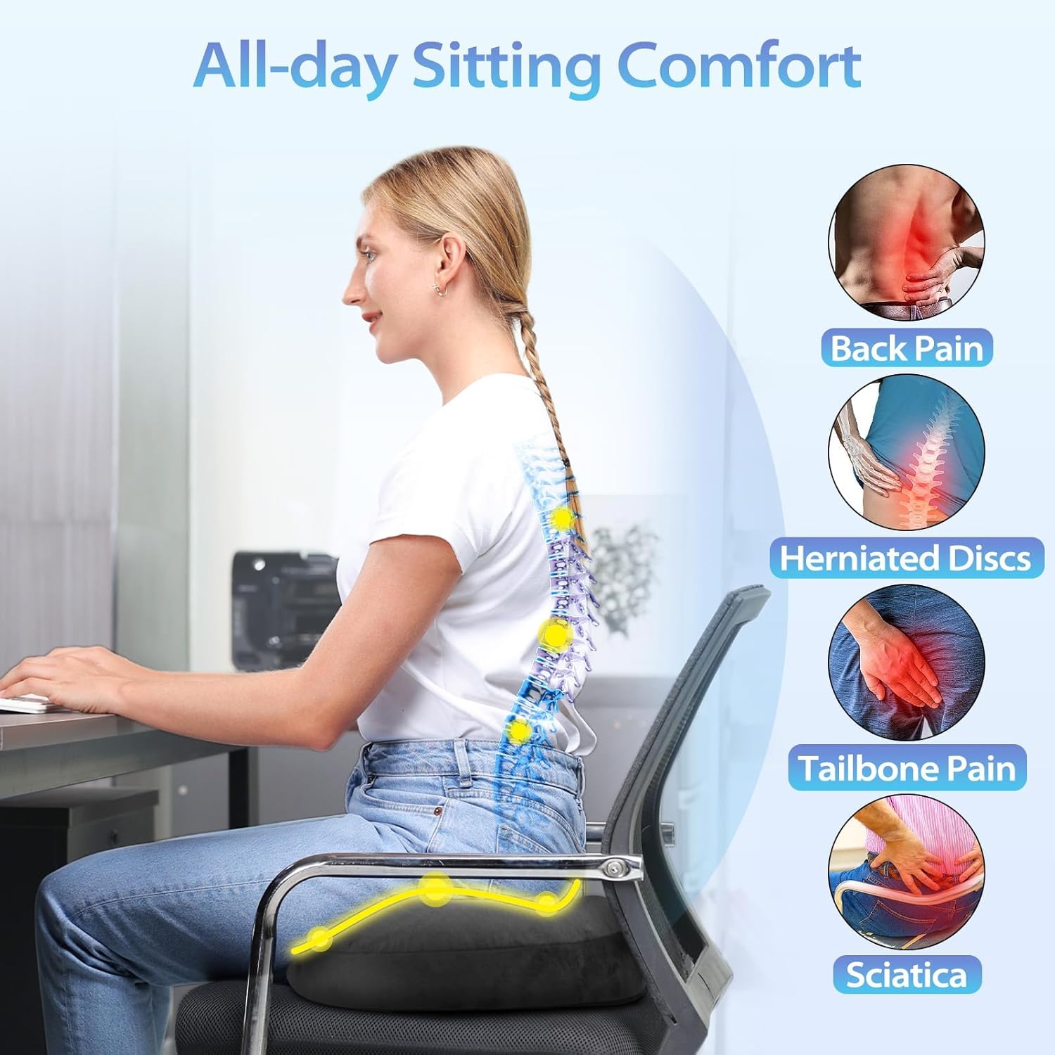 Thumbnail 1 de HOMCA Cushion de Chaise Donut Orthopédique en Mousse à Mémoire – Soutien coccyx et confort longue durée