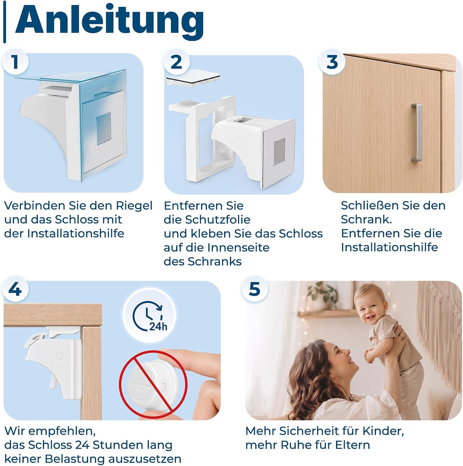 Detalle de Hoffenbach Magnetische Kindersicherung 12 Schlösser + 3 Schlüssel – unsichtbar, ohne Bohren