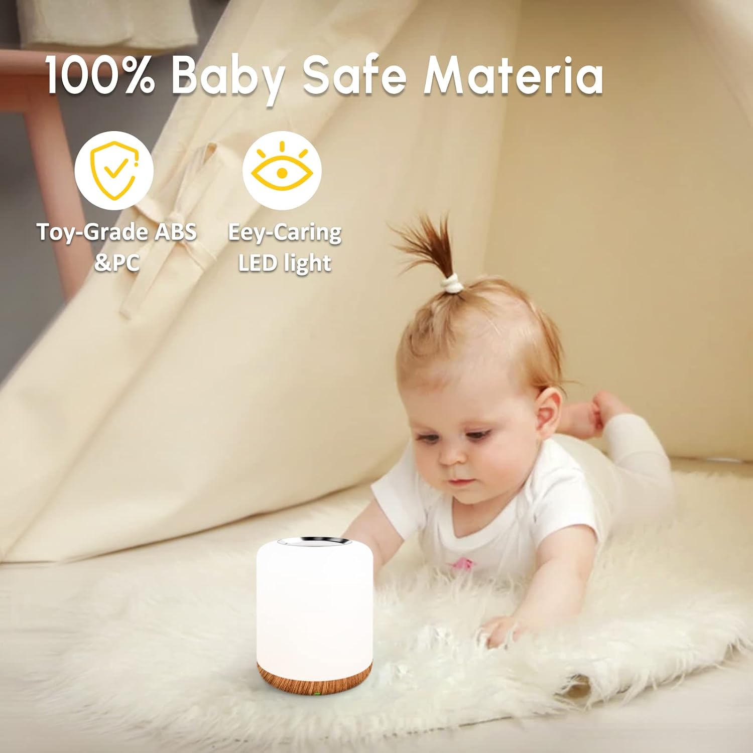Detalle de SOLIDEE Nachttischlampe Touch Dimmbar mit RGB, 256 Farben – kabellose LED-Nachtlampe für Schlaf-, Baby- und Wohnzimmer