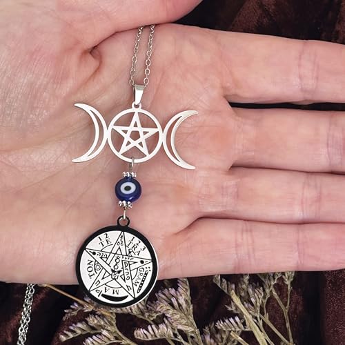 Thumbnail 1 de Simboliks Amuleto de Protección Triple Luna con Tetragrammaton y Ojo Turco – Collar de Acero Inoxidable