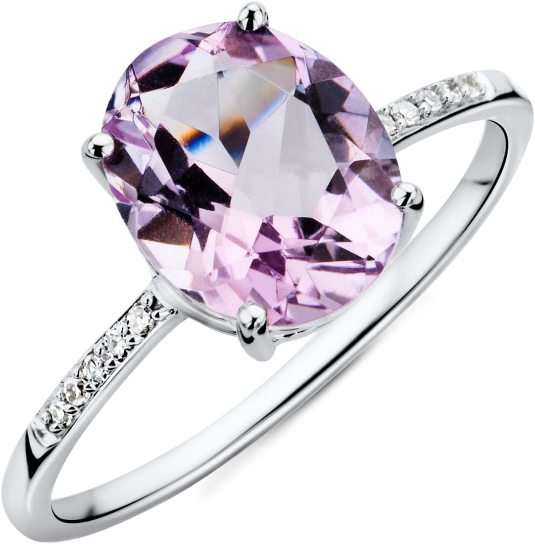 Detalle de Anello di fidanzamento MIORE in oro bianco 9K con ametista rosa ct 2,49 e diamanti ct 0,04 – handmade, confezione elegante