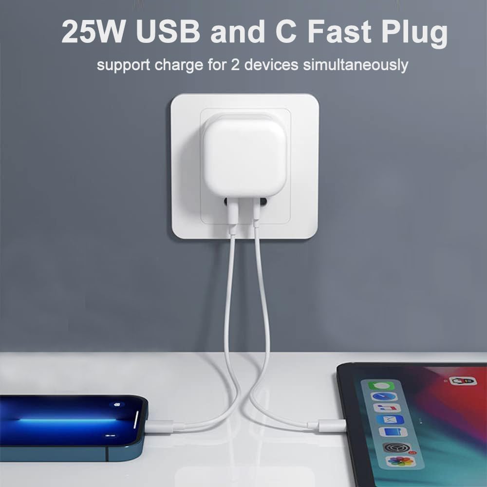 Detalle de USB C Fast Charge Plug (3 Pack) – Dual USB A & USB-C UK Wall Chargers