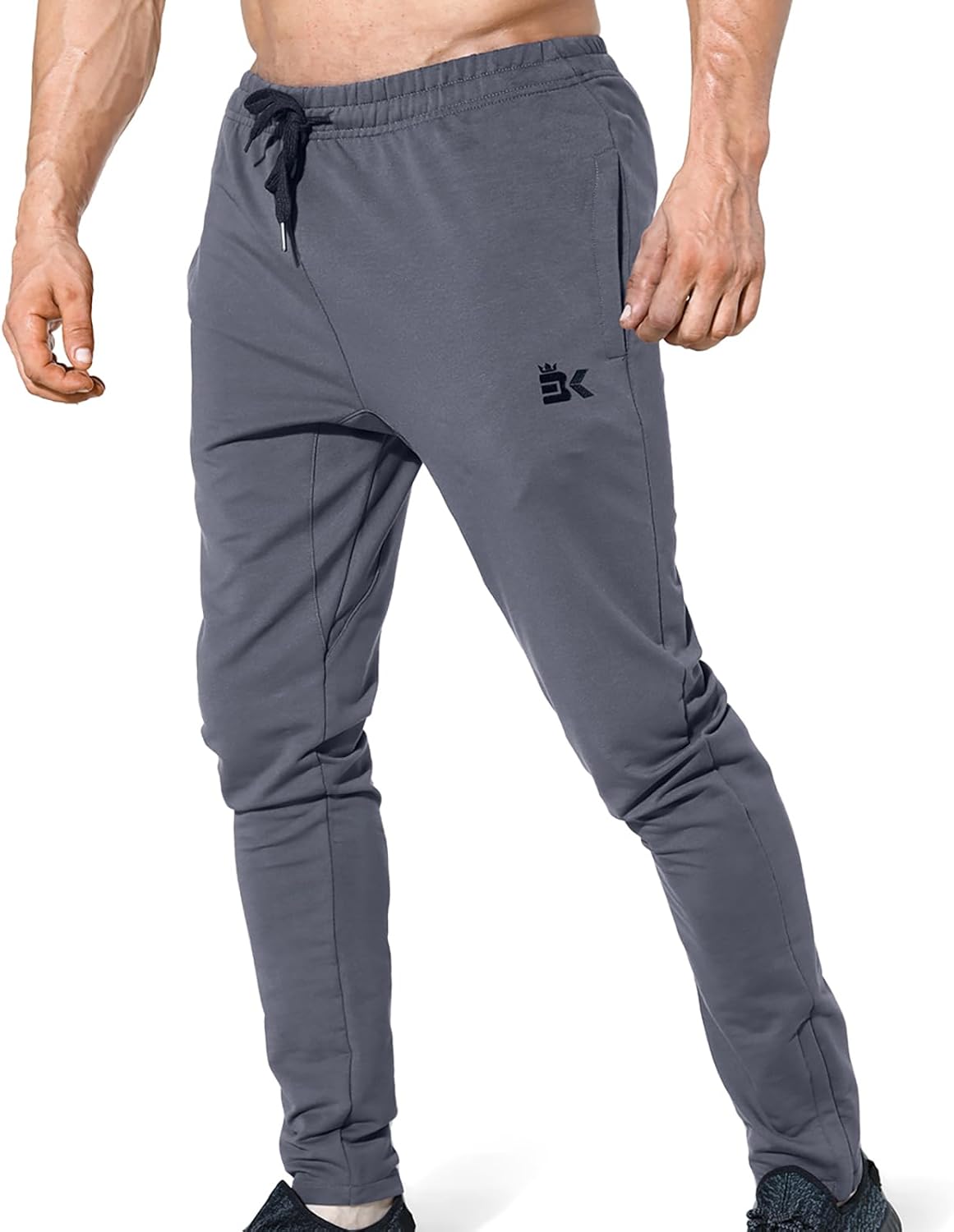 Thumbnail 1 de BROKIG Mens Zip Gym Joggers: Slim Fit Running Tracksuit Bottoms