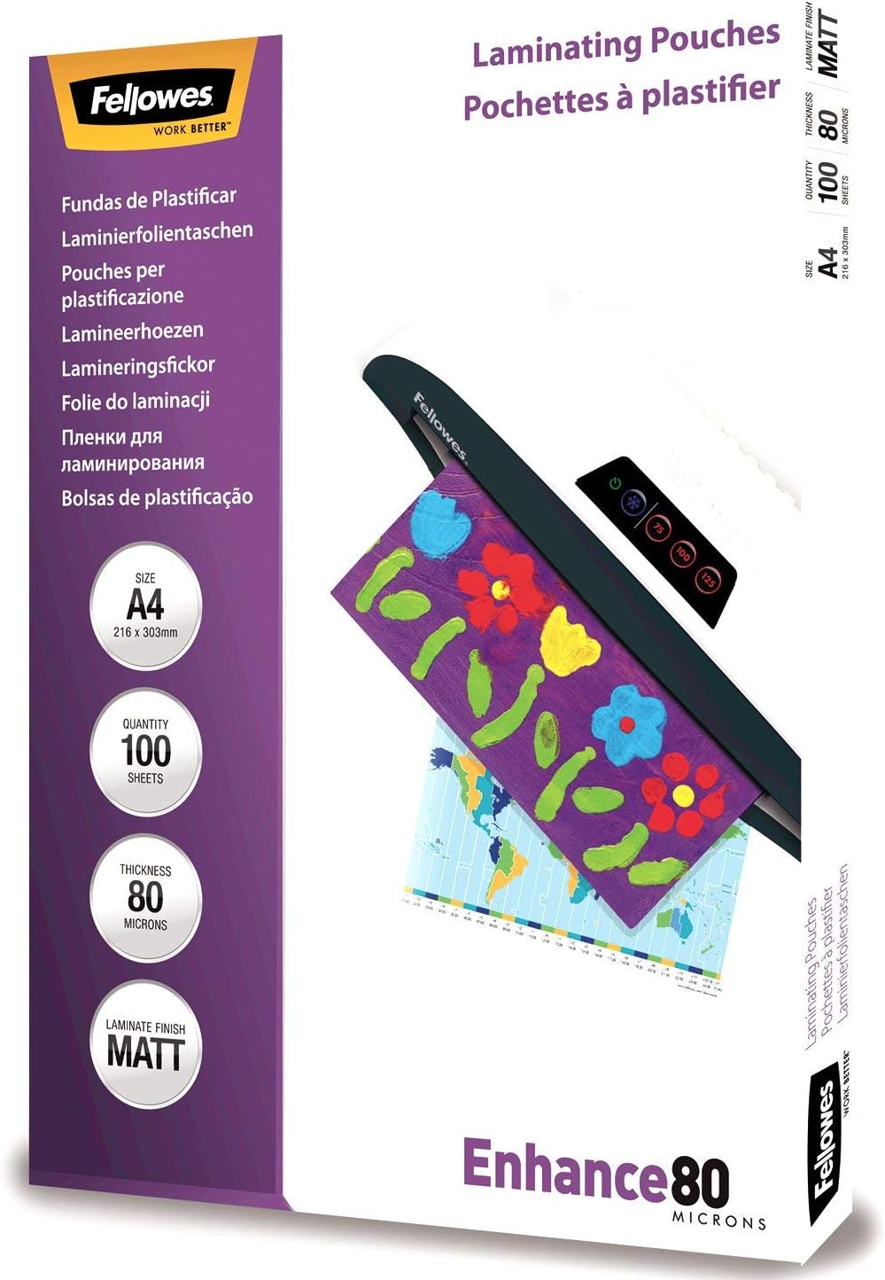 Thumbnail 1 de Fellowes 5452103 Pouches Opache Enhance80, formato A4, 80 micron, confezione da 100 pezzi