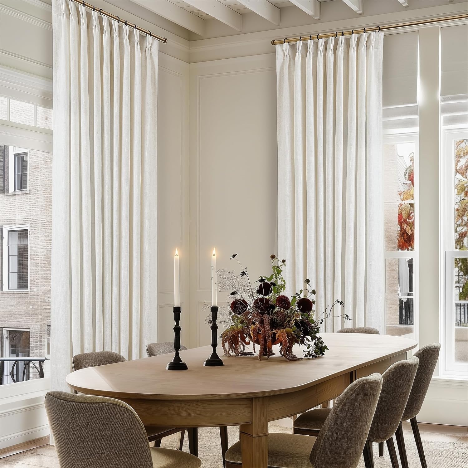 Thumbnail 5 de TWODRAPES Thick Linen Pinch Pleat Curtain Panel (60" x 108") — Memory-shaped, light-filtering, natural