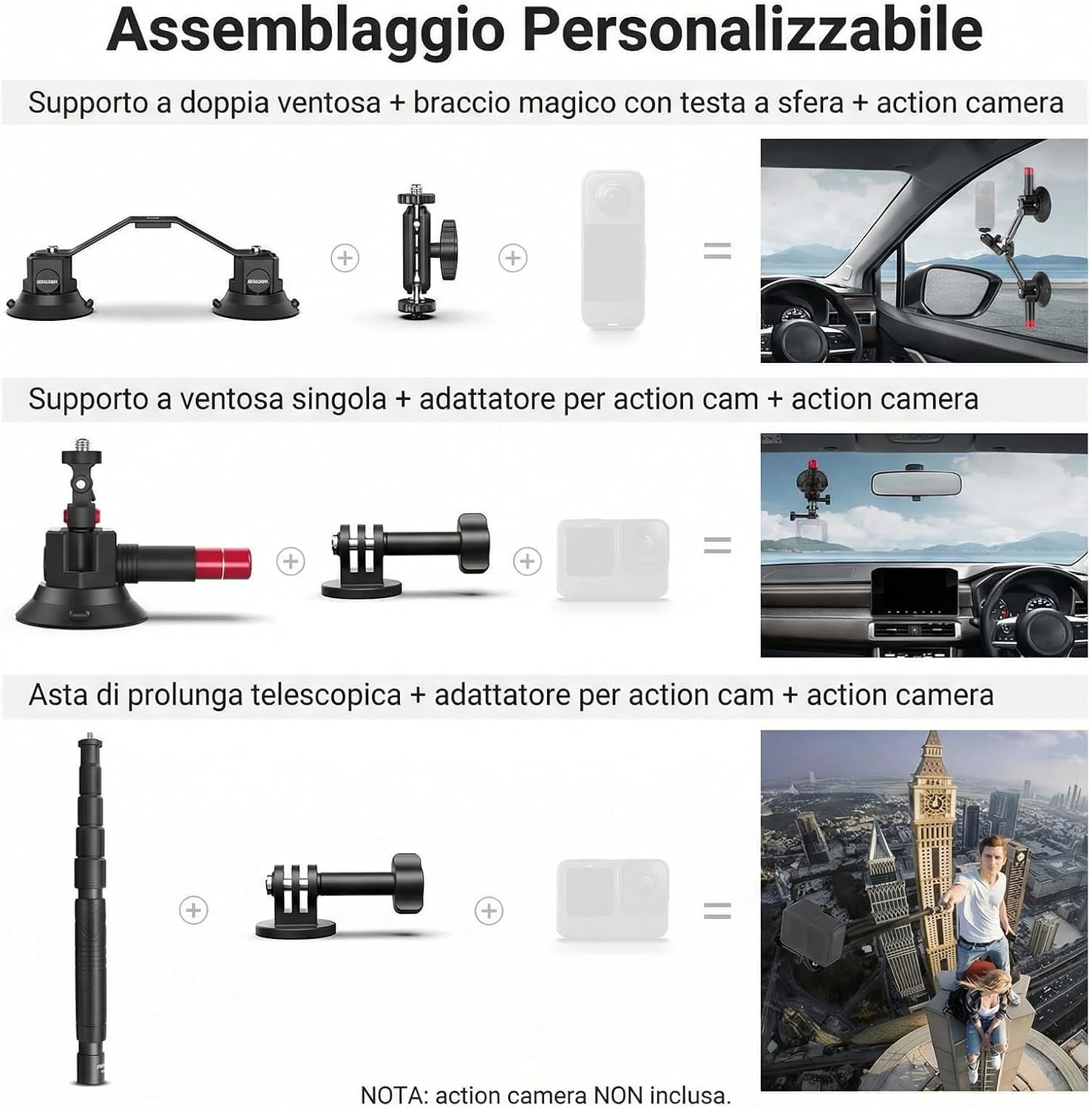 Detalle 2 de NEEWER CA065 Treppiede a ventosa tripla per auto con braccio flessibile e asta 2in1