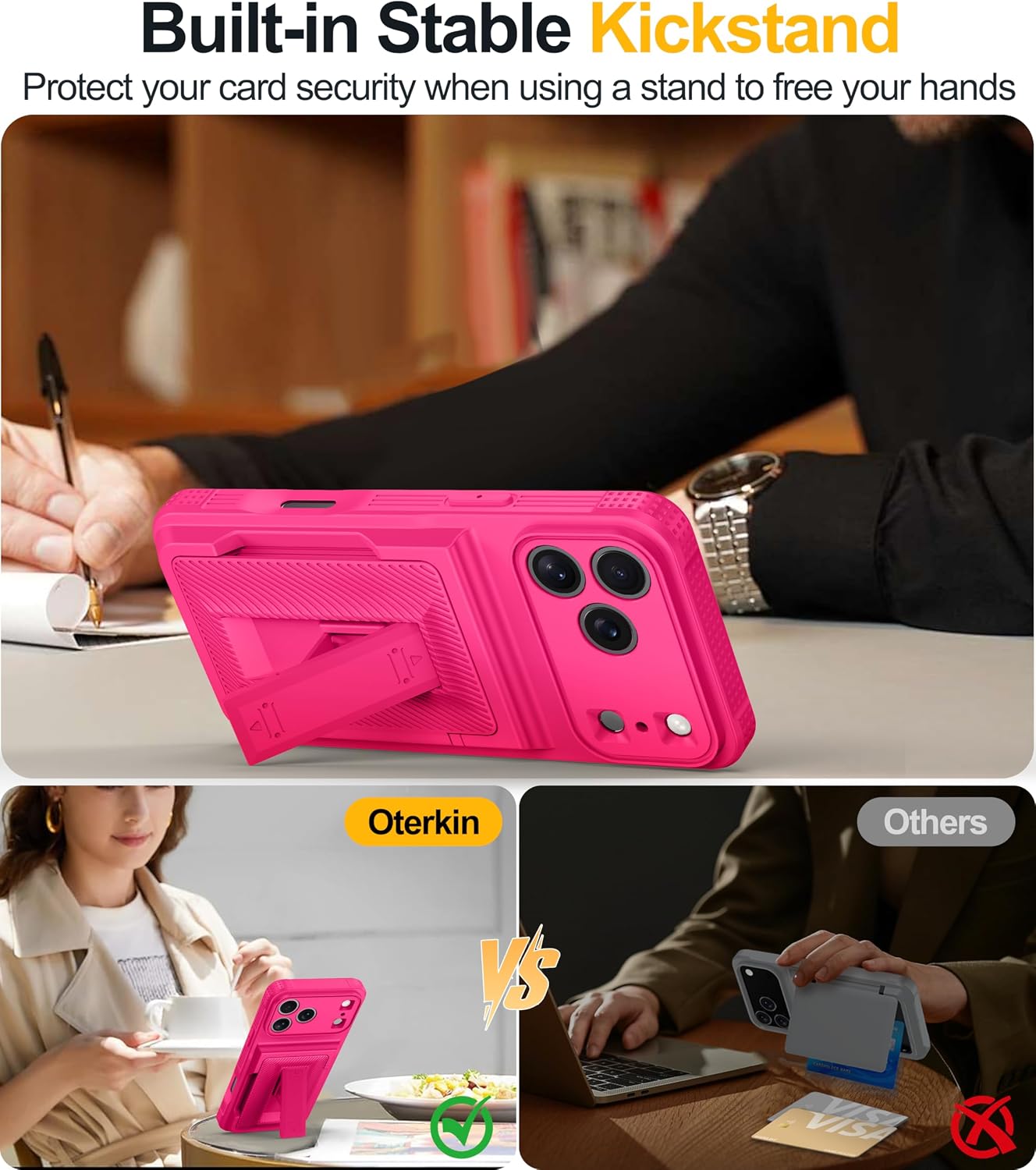 Thumbnail 2 de Oterkin for iPhone 17 Pro Max Case Wallet with Built‑in Card Holder, RFID Blocking, 9H Screen Protector and Full Camera Protection