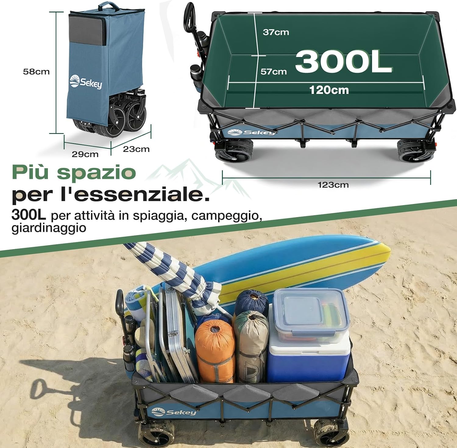 Thumbnail 6 de Sekey XXXL Carrello Spiaggia con Ruote Extra Large 300L, Pieghevole a Quattro Direzioni SE4013