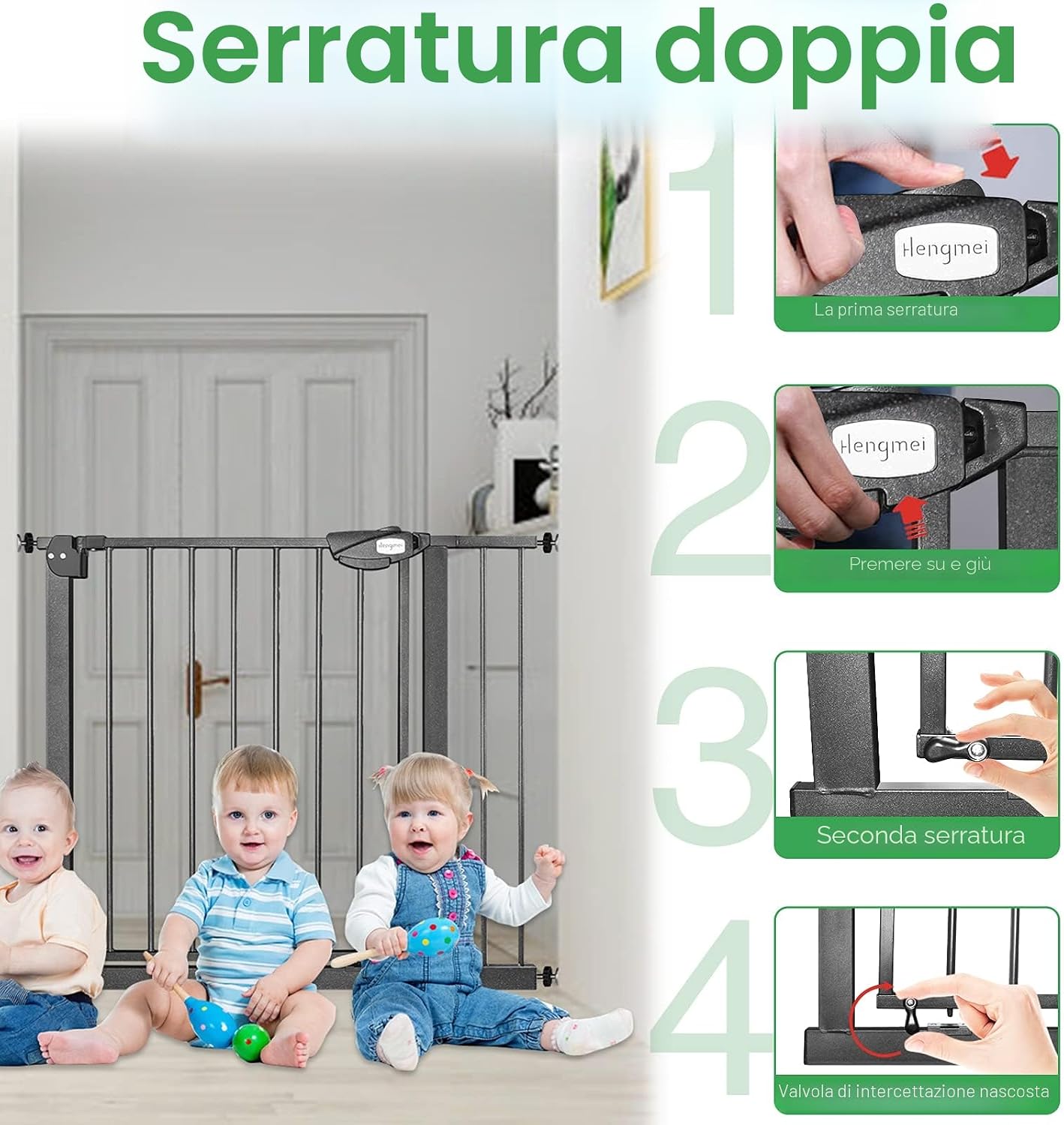 Thumbnail 3 de Aufun Griglia di protezione per porte e scale (85–95 cm) - chiusura automatica, senza fori, apertura 180°