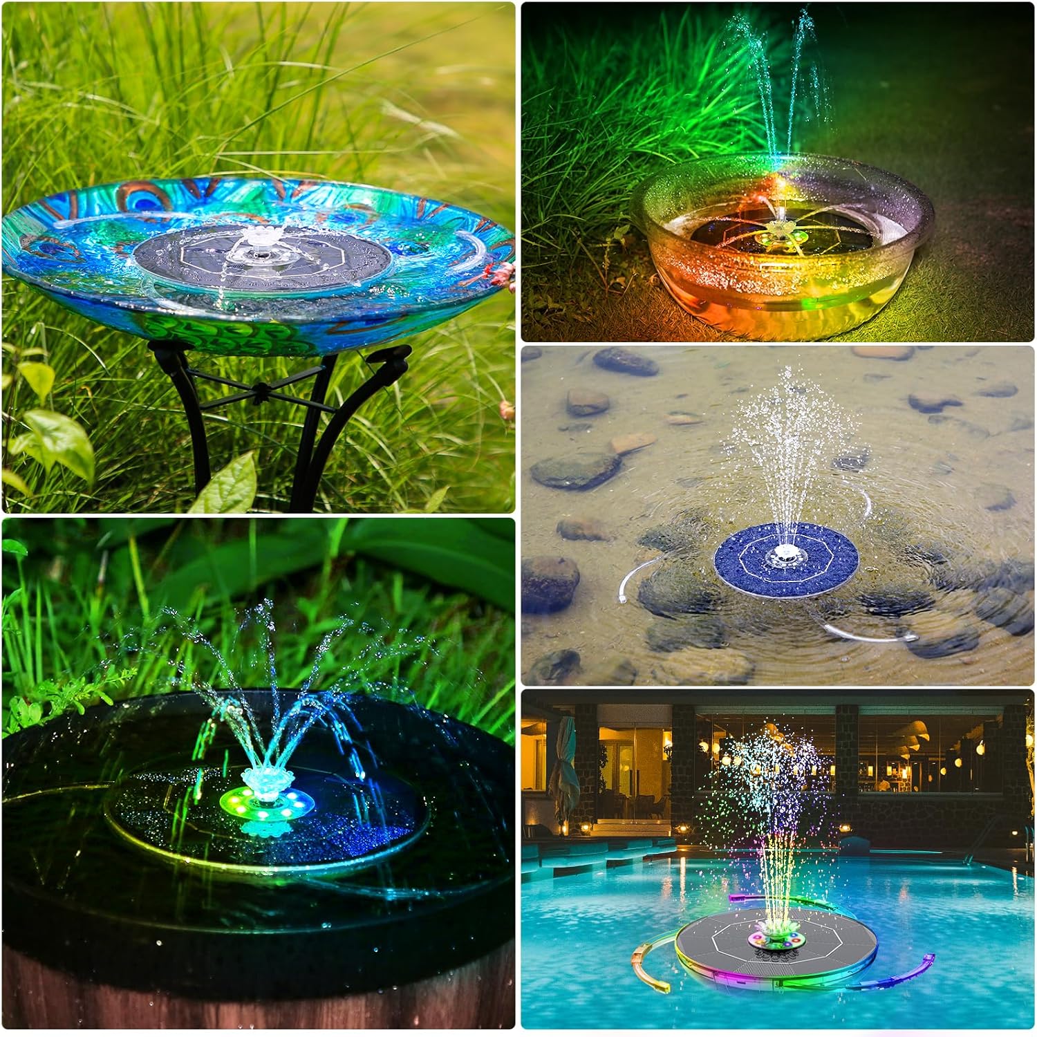 Thumbnail 4 de AISITIN 6,5W LED Solarbrunnen – Verstellbare Stützstange, 3000mAh Akku, buntes LED-Display für Vogelbad & Gartenteich