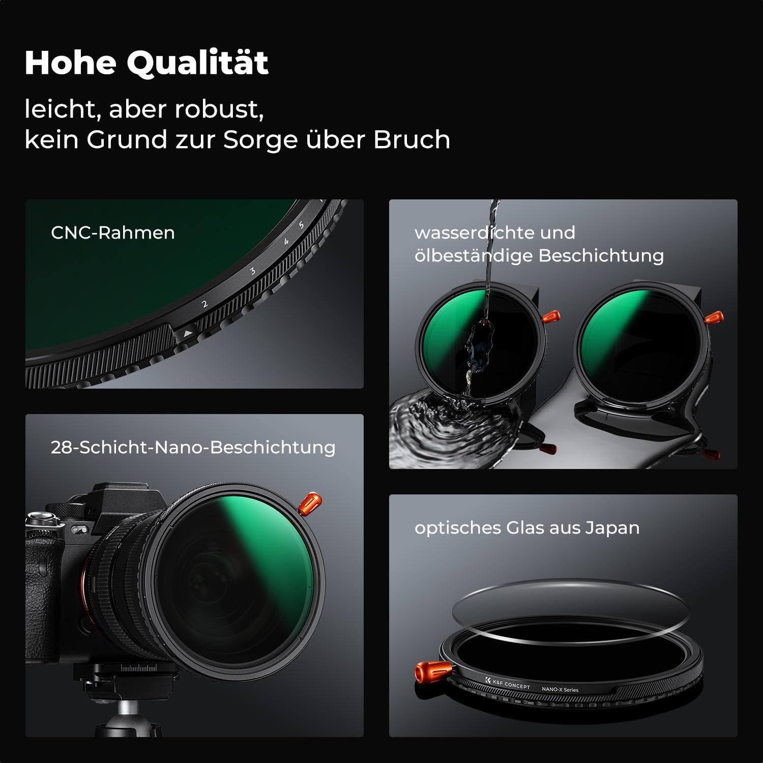 Thumbnail 5 de K&amp,F CONCEPT 52mm Variabler ND2-32 (1-5 Blendenstufen) + CPL + Black Mist 1/4 – 3-in-1 Filter für Video & Porträt