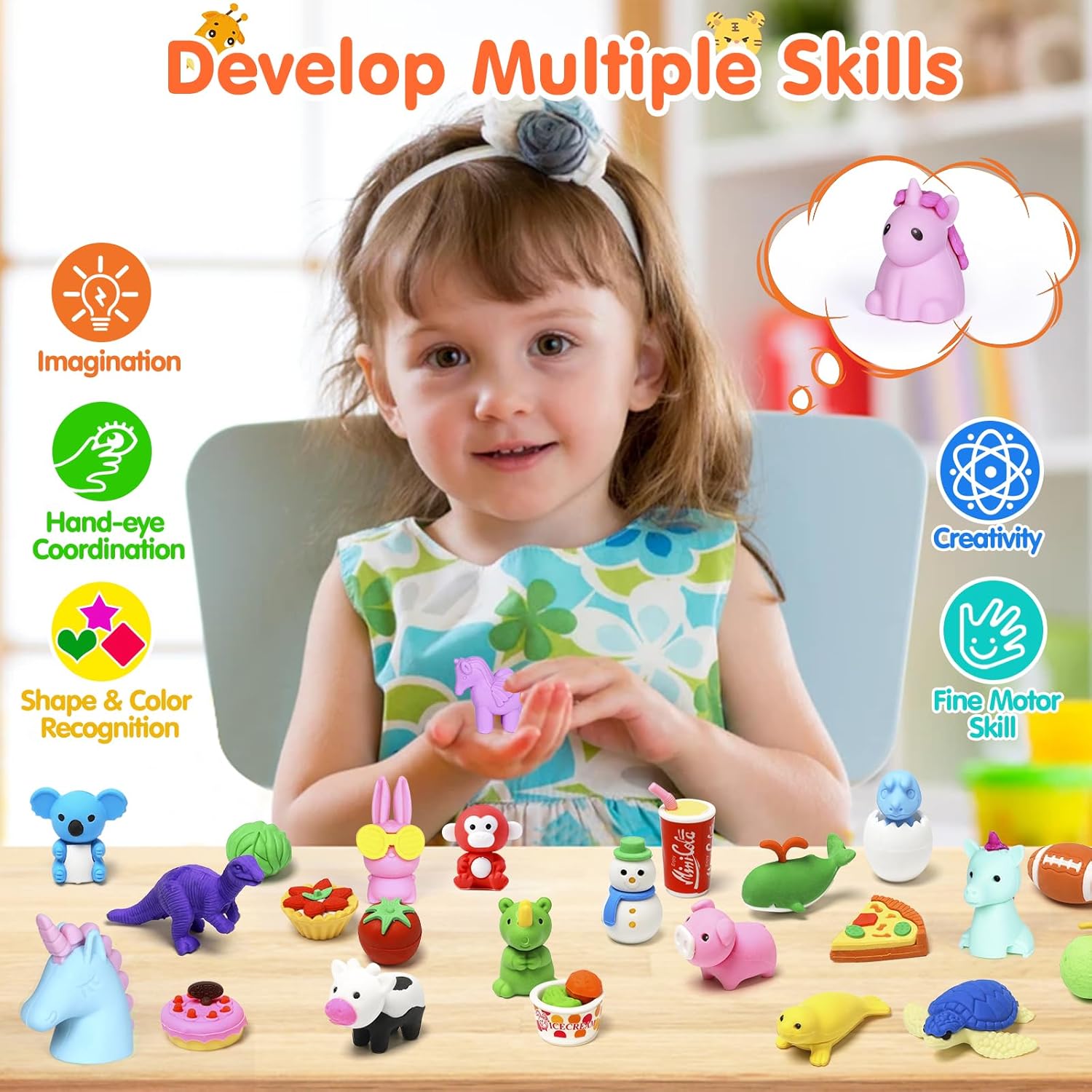 Thumbnail 6 de Moosia 120 Pack Animal Pencil Erasers for Kids: 3D Puzzle Take Apart Desk Pets & Party Favors