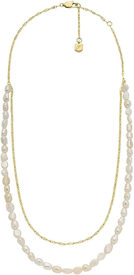 Thumbnail 4 de Collier double Fossil Heritage Pearl en fausses perles d’eau douce blanches, acier inoxydable doré JF04728710