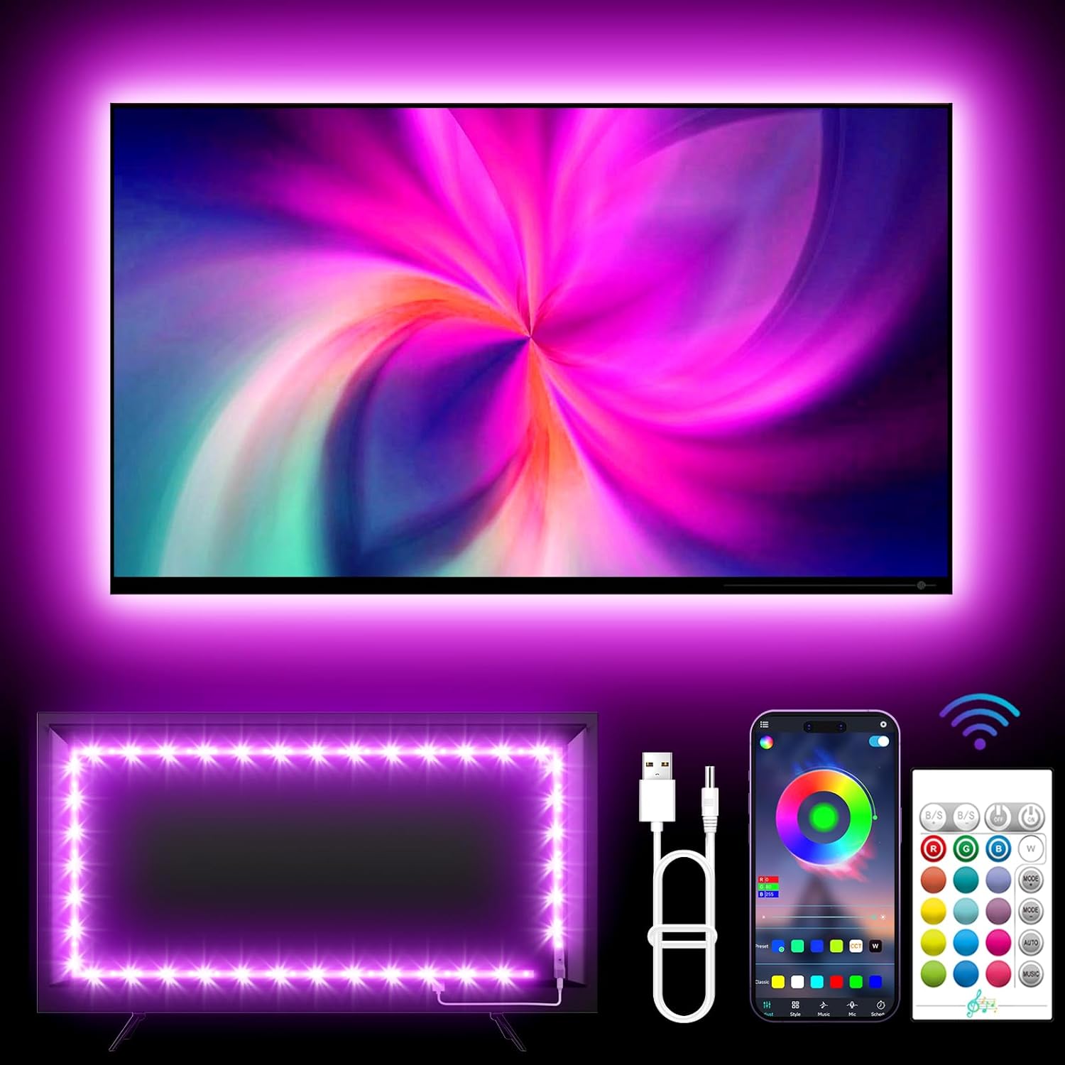 Detalle de KANTUTOE LED TV Hintergrundbeleuchtung 4 m für 43–55 Zoll Fernseher – Musik-Sync RGB-Lichtstreifen