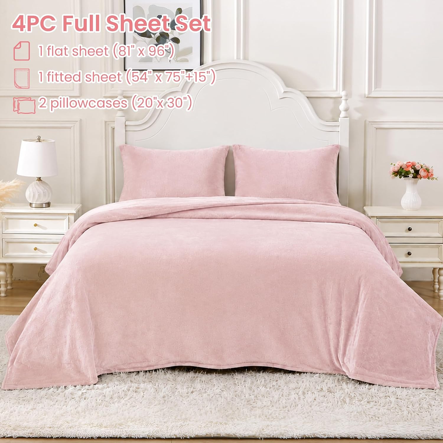Thumbnail 5 de Viviland VSHTPINKF Full Fleece Sheet Set, Pink, 200GSM, 15-Inch Pocket