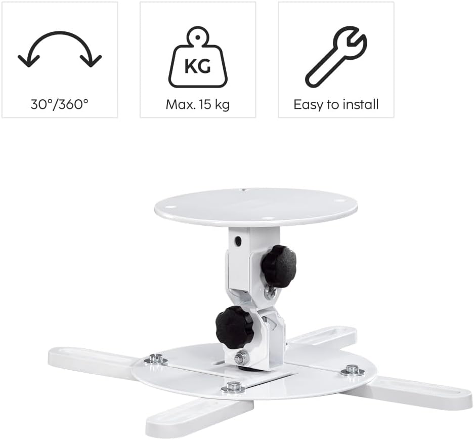 Thumbnail 1 de Support vidéoprojecteur plafond et mur rotatif 360° Hama, inclinable ±30°, réglage en hauteur 44 à 63,4 cm, charge max 15 kg