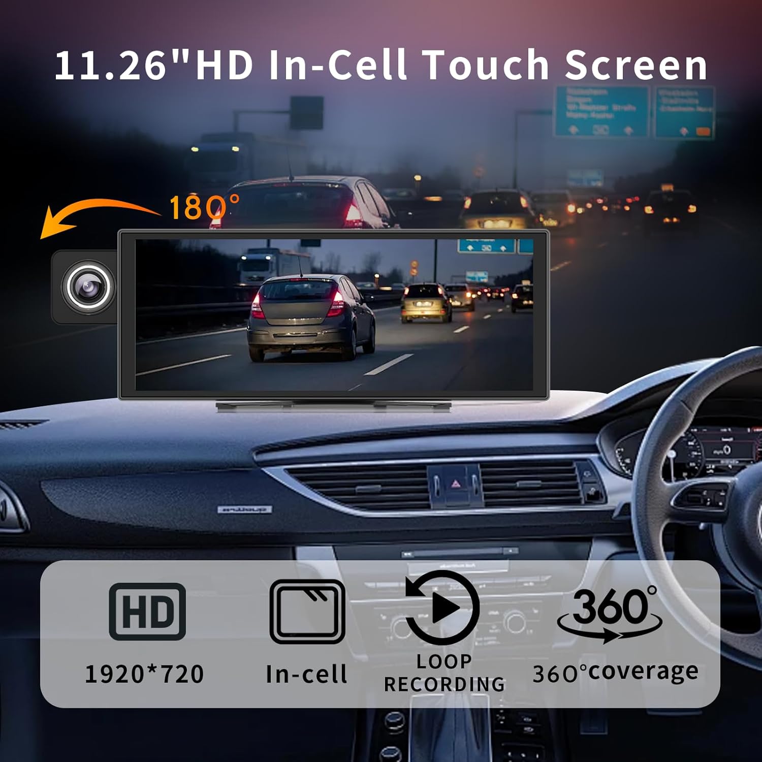 Thumbnail 6 de 11.26-inch Wireless Apple CarPlay & Android Auto Screen with 4K Dash Cam, 1080P Backup Camera, GPS, and Mirror Link (Includes 64GB U3 card)