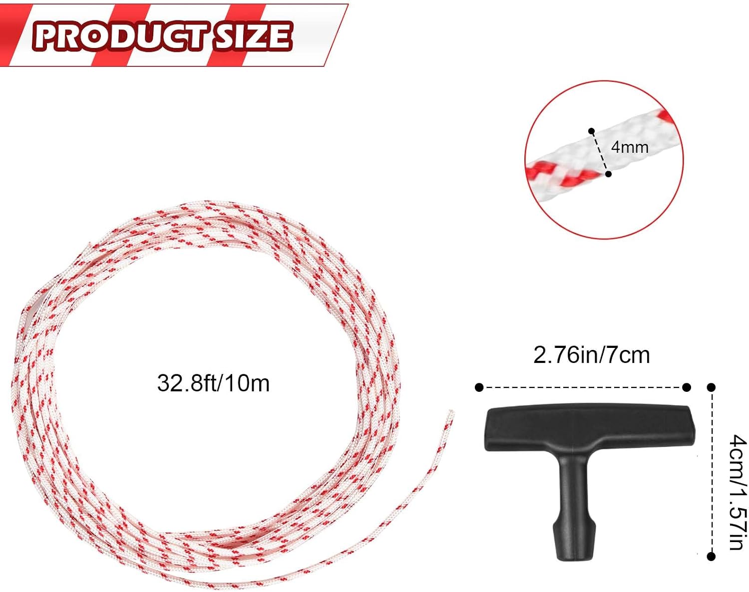 Detalle de 10 Meter Starterseil für Rasenmäher (Ø 3,5 mm) inkl. 3 Startgriffen – Starterseil für Seilzug-Geräte