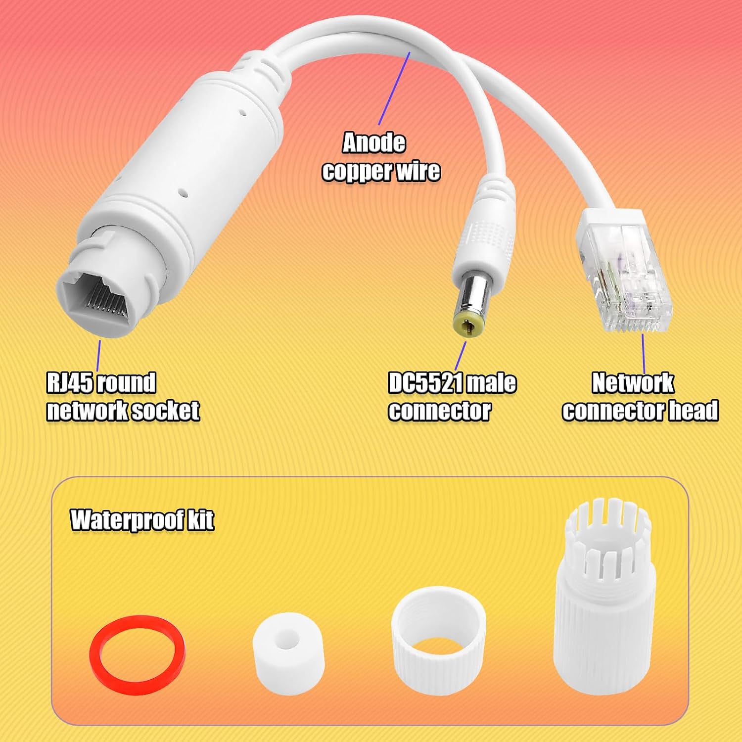 Detalle de TIENFOKOTA PoE Splitter 48V to 12V IP55 Waterproof (2-Pack) for IP Cameras