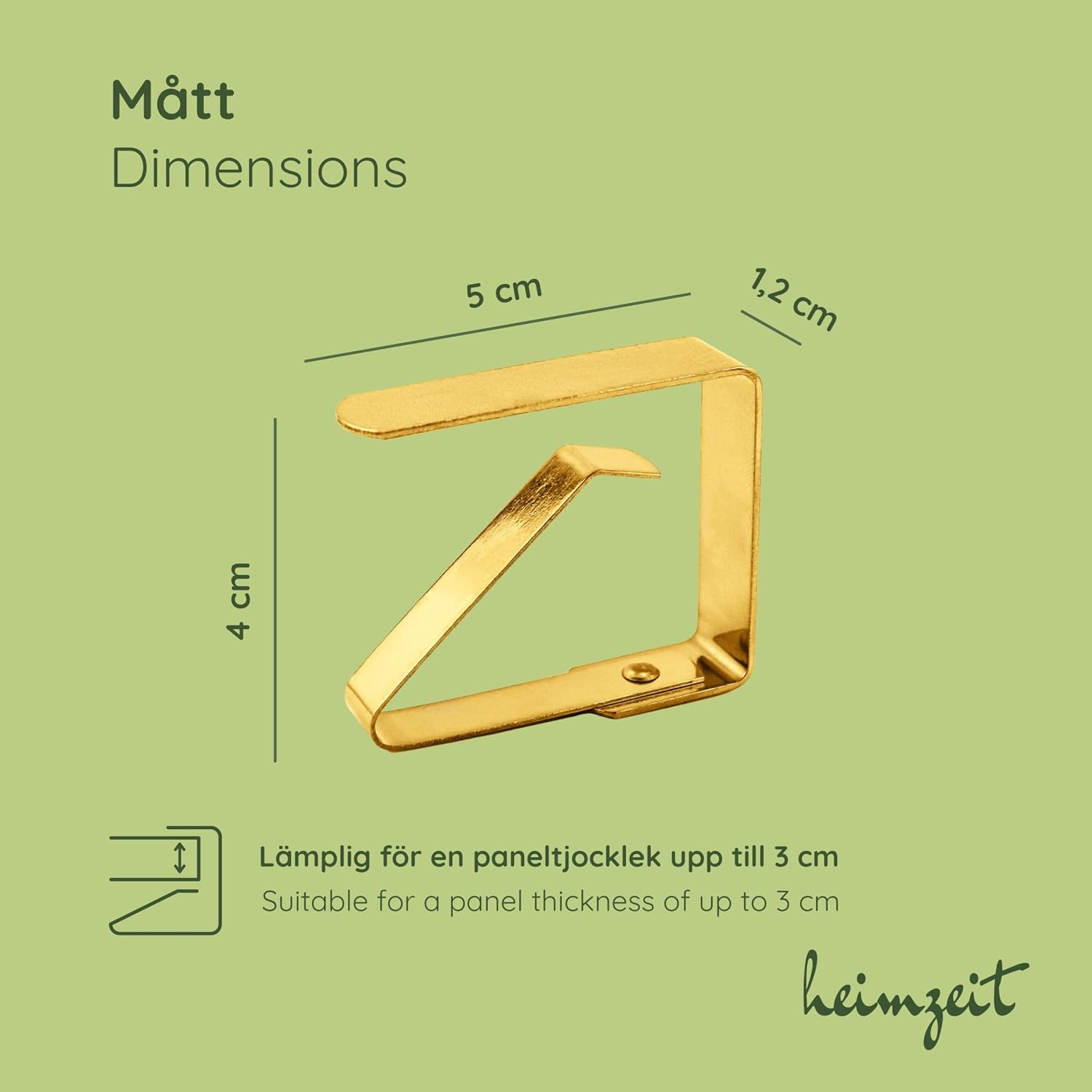 Detalle de Heimzeit bordsduksklämmor i rostfritt stål, 10-pack, guld, för bord upp till 3 cm