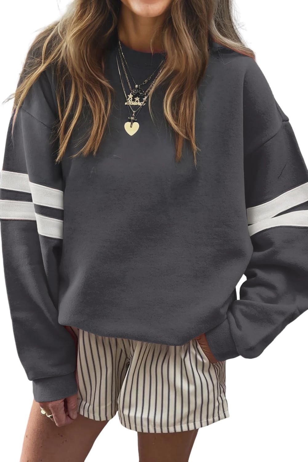 Detalle de EARKOHA Women's Striped Sweatshirt