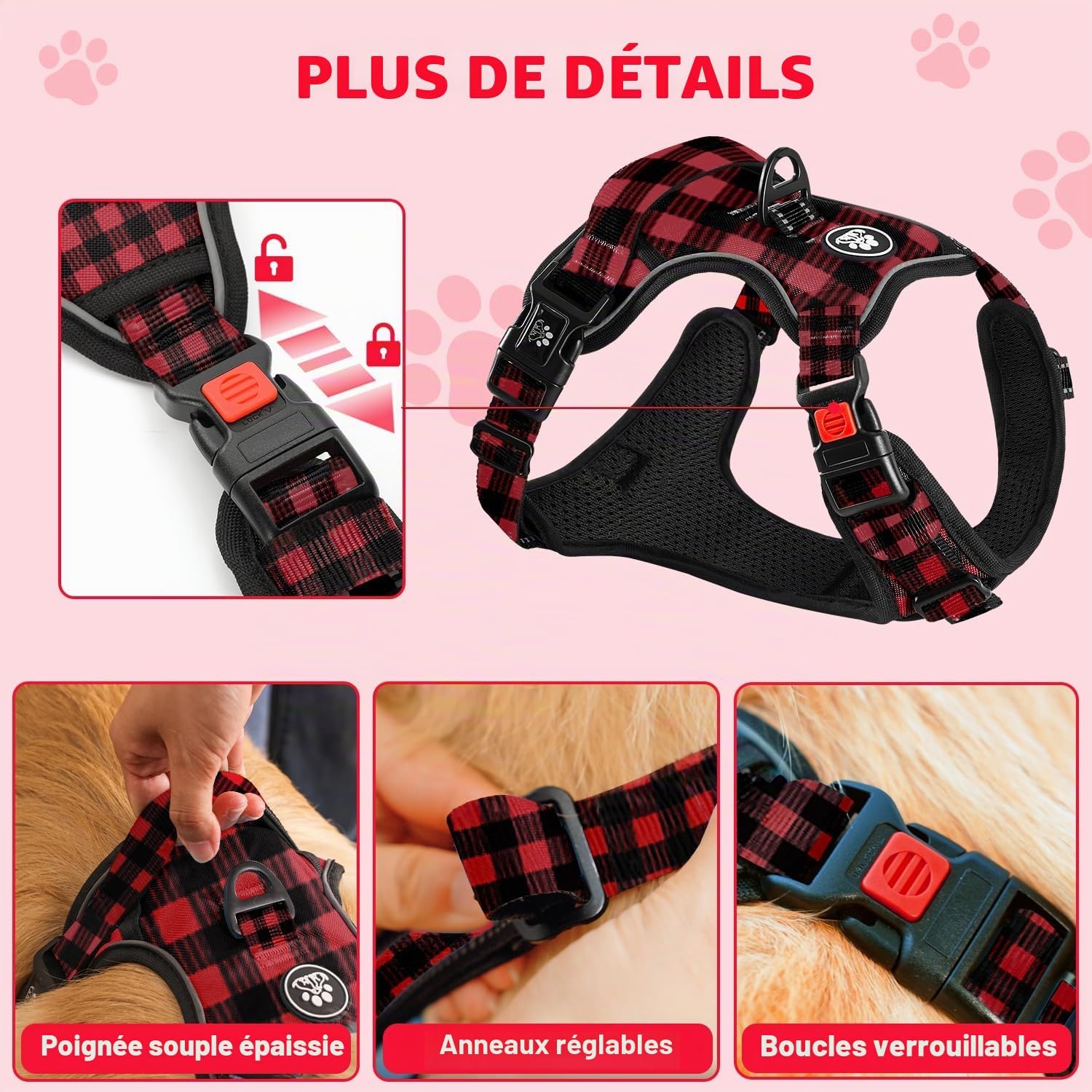 Detalle de Harnais pour Chien anti-tirage Reflet Oxford – ajustable et confortable
