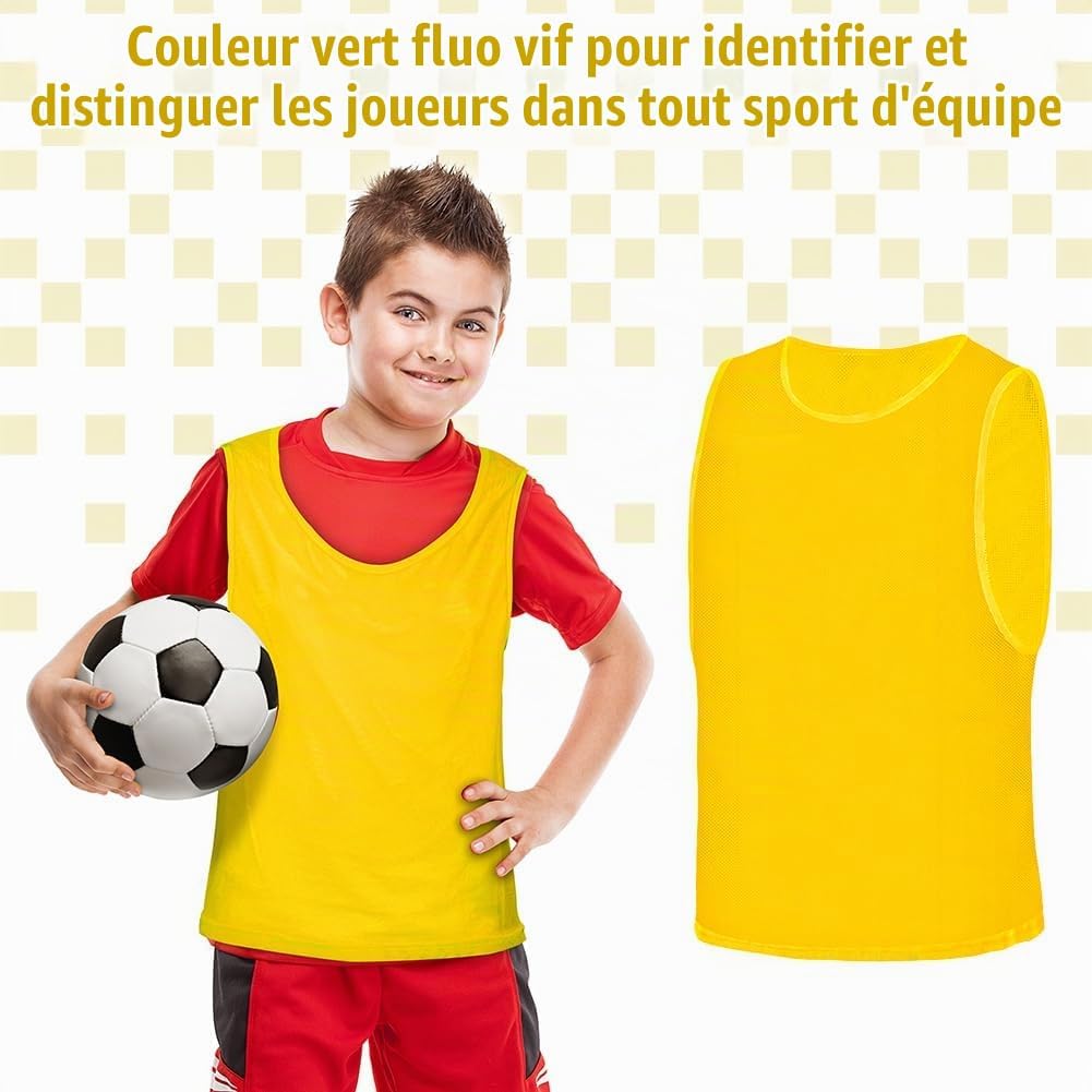 Detalle de AUYAO set van 6 voetbaltrainingshesjes voor kinderen, polyester mesh, maat M-XL