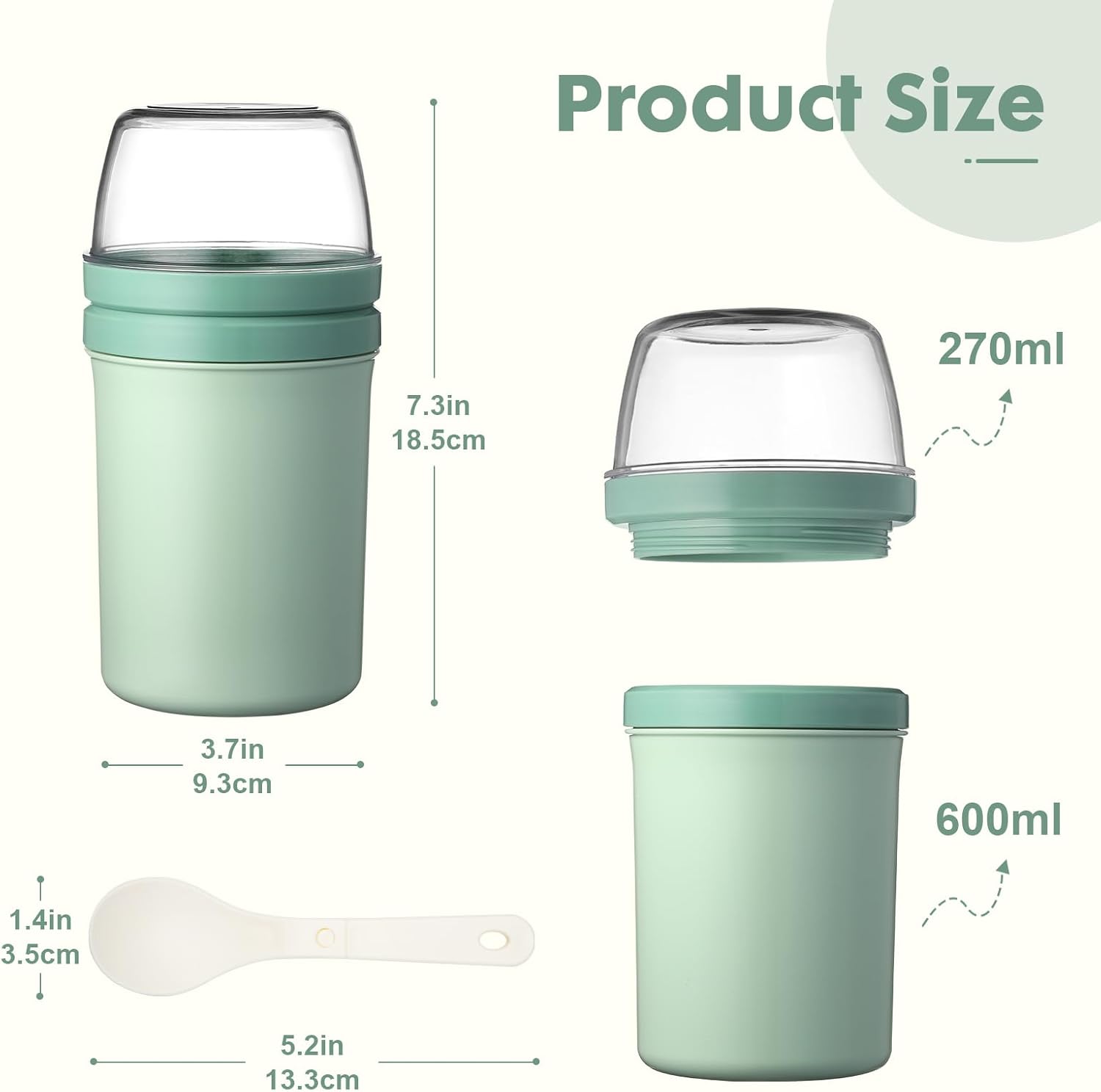Thumbnail 2 de Mitsemmo Müslibecher to Go 600 ml + 270 ml (Joghurtbox mit Löffel, Nordic Grün)