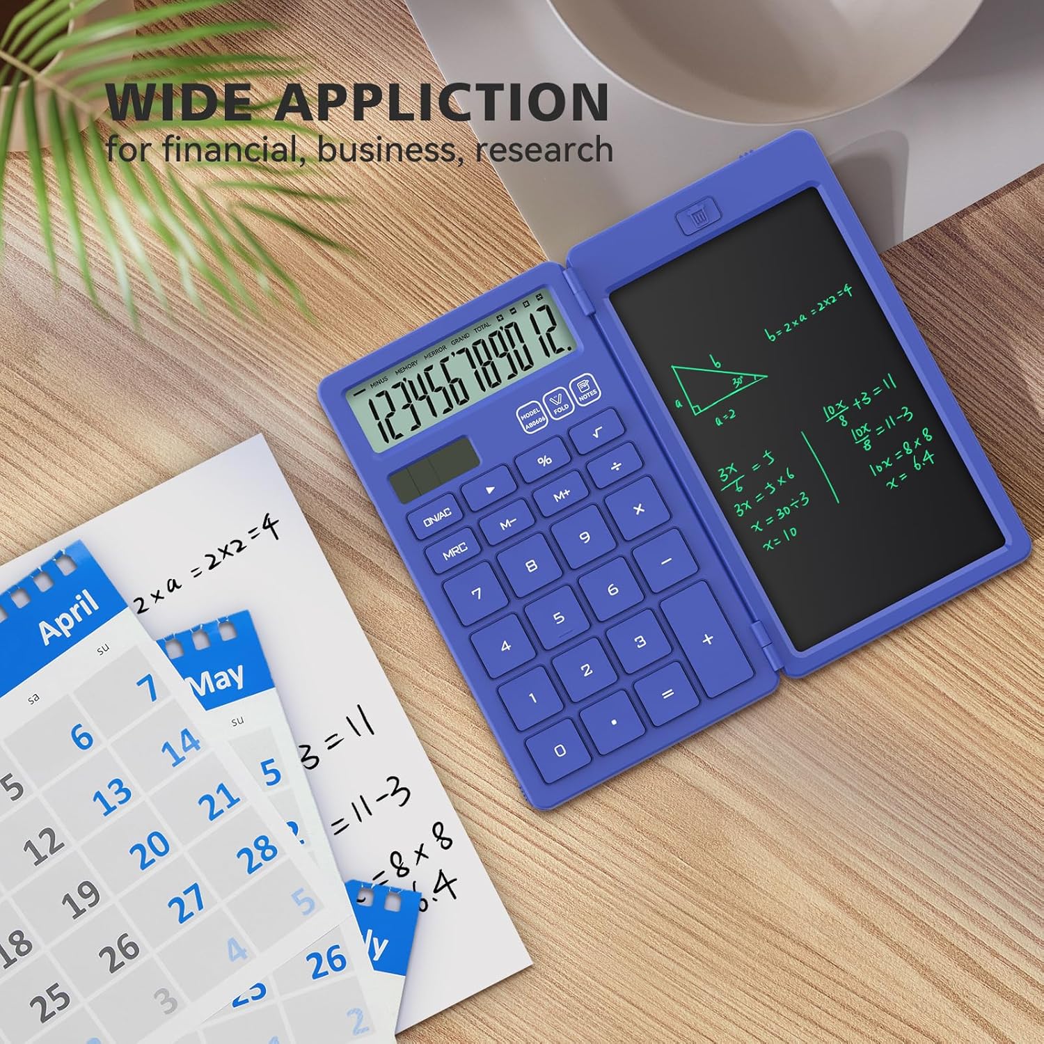 Detalle de NEWYES Calcolatrice 2-in-1 con Tavoletta da Scrittura e Penna – Blu, alimentazione solare e batteria CR1220