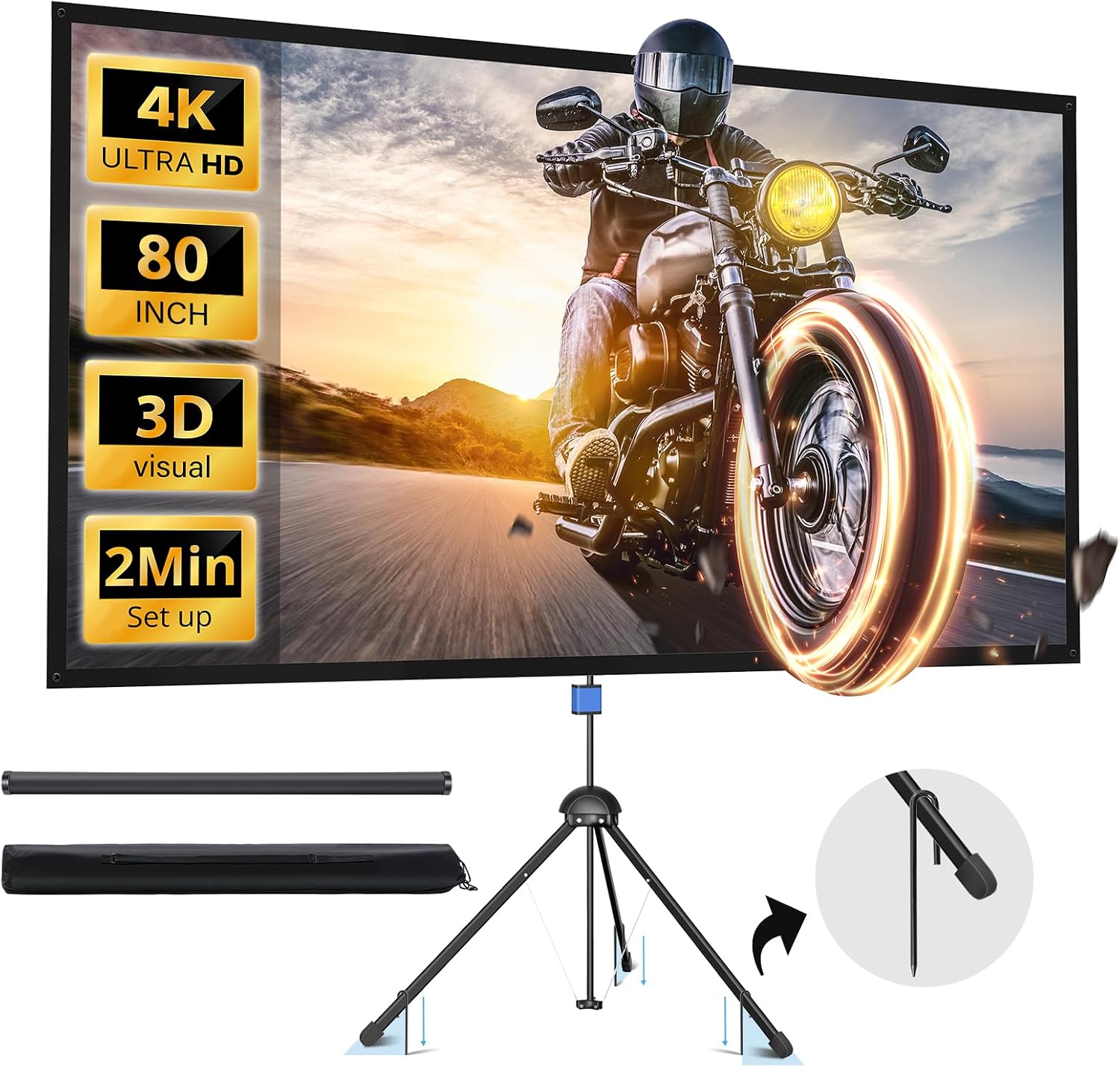 PARIS RHÔNE 80-Inch Projector Screen with Stand, 16:9 PVC, 1.5 Gain
