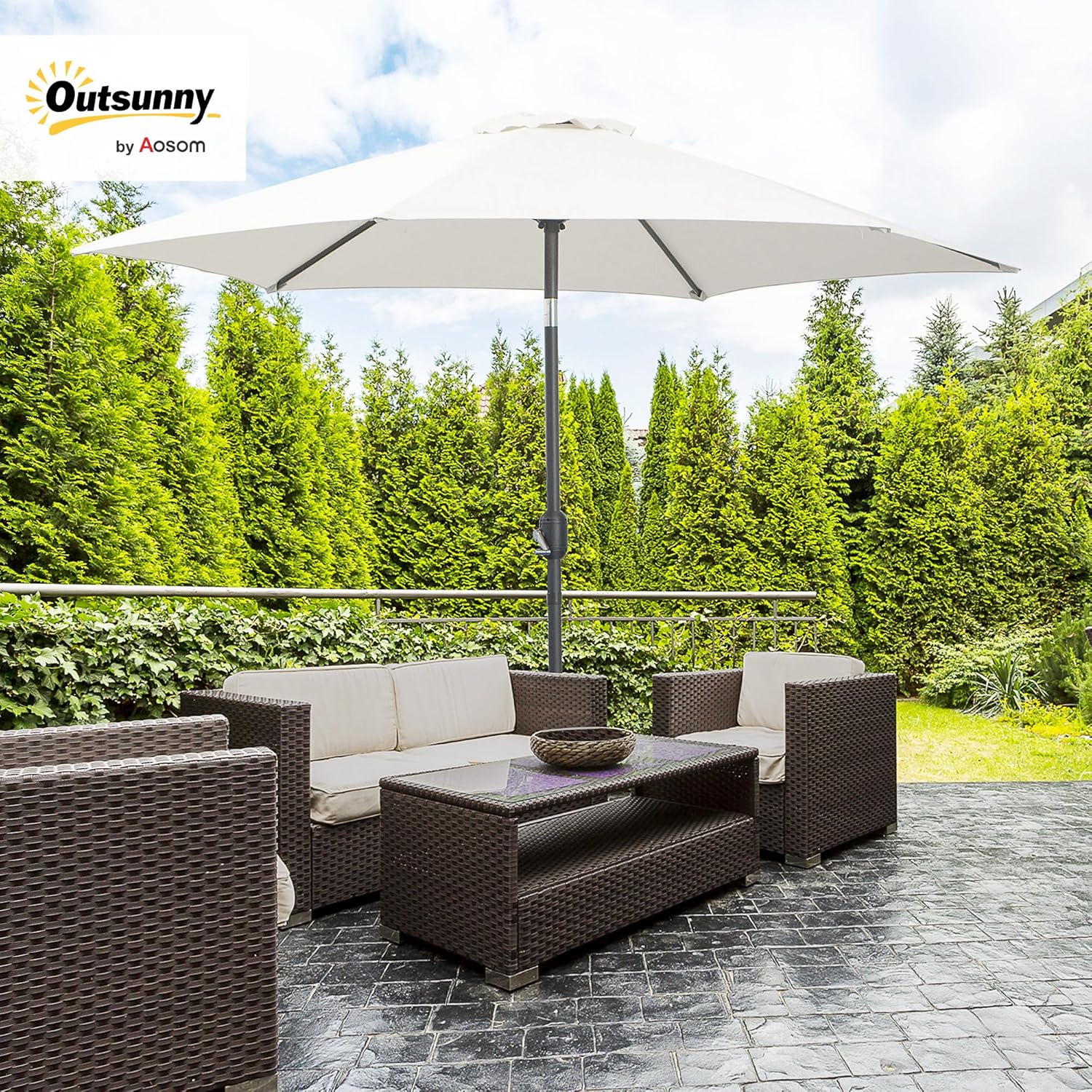 Thumbnail 1 de Outsunny Sombrilla de Jardín Ø260 cm parasol reclinable