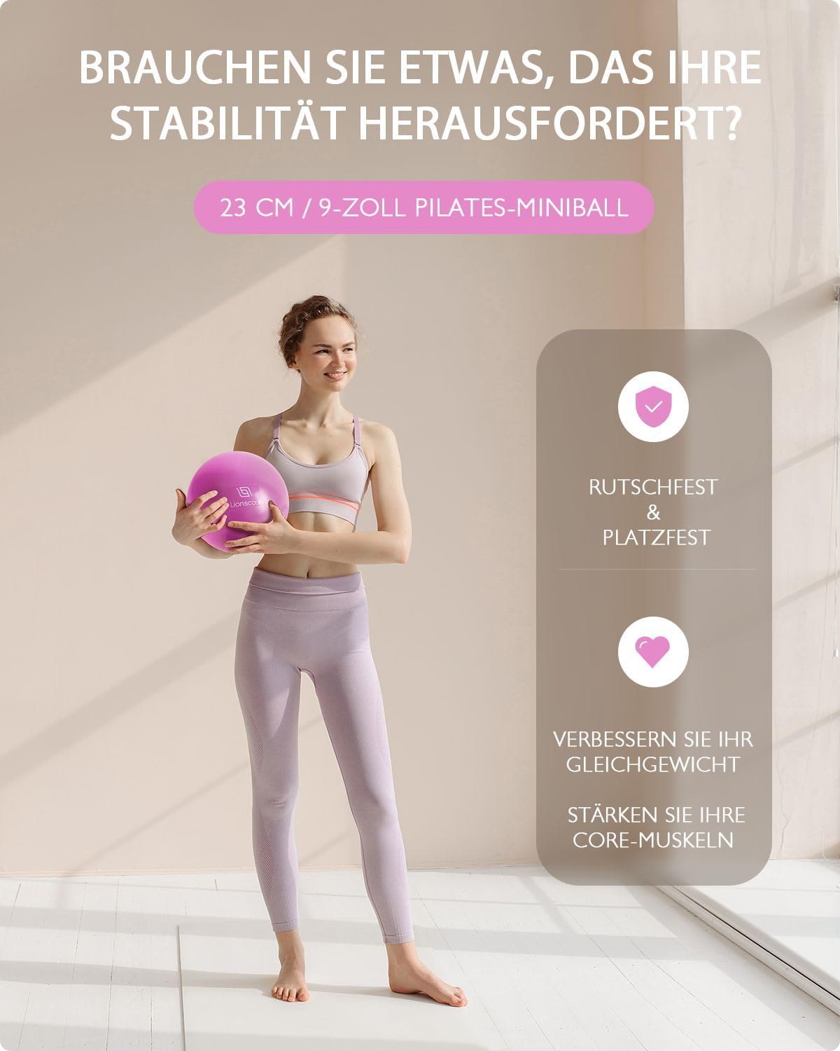 Detalle de LIONSCOOL Pilates-Ring-Set 14“/35 cm – Magic Circle mit Doppelgriffen, Miniball, Widerstandsbändern und Transporttasche