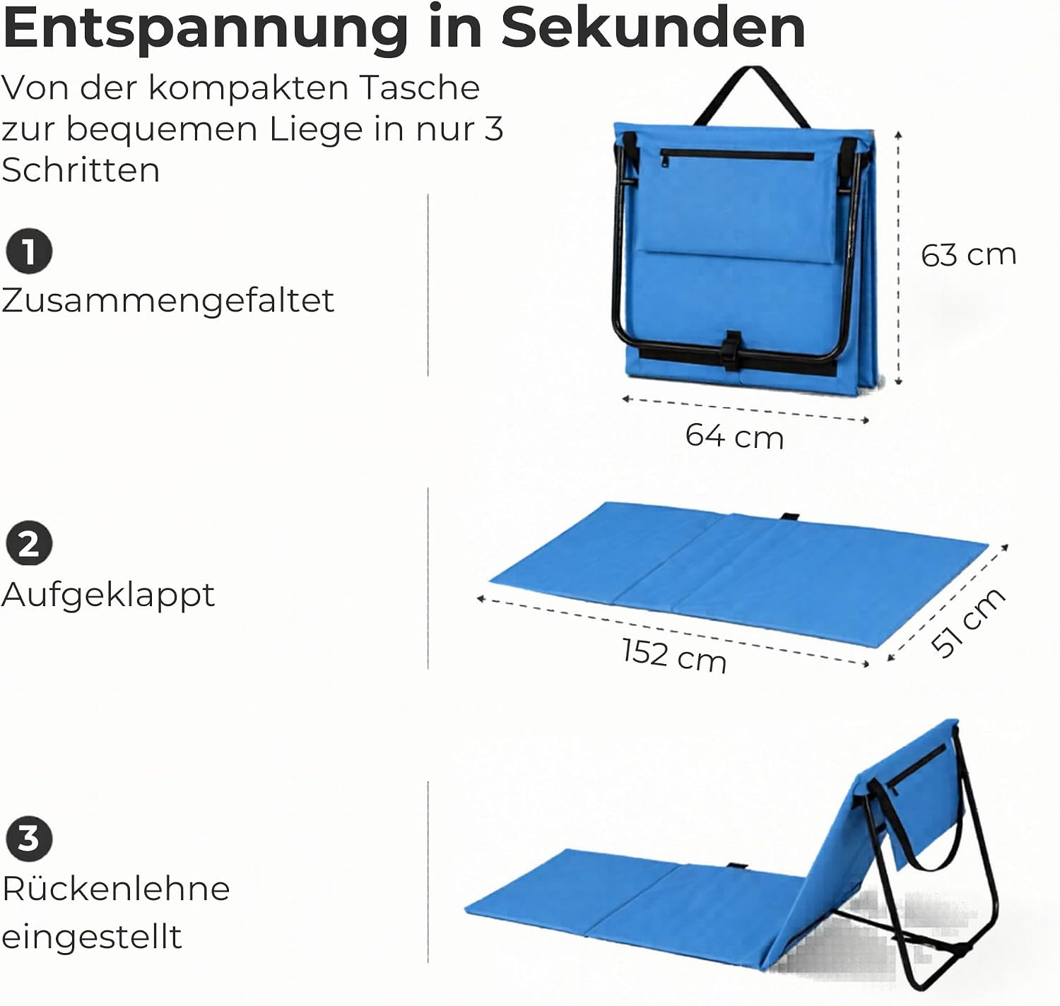 Detalle de Intimo Living 2er Set Strandliege klappbar leicht – faltbare Liege mit Rückenlehne, blau (152x51 cm)
