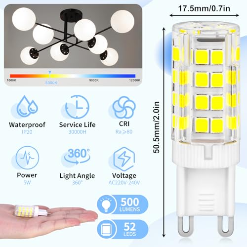 Detalle 2 de YIIFELL Bombilla LED G9 5W 6000K Blanco Frío (500 lm) – Pack de 8