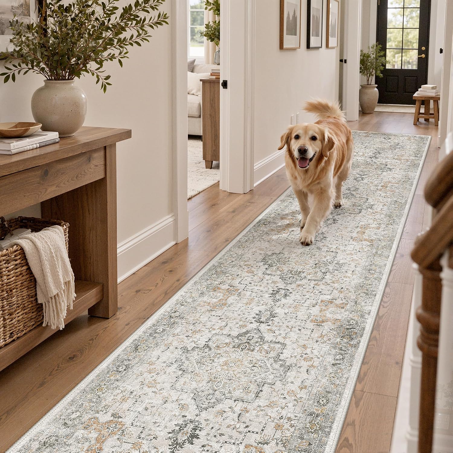 Detalle 1 de GENIMO Runner Washable Runner Rug, 2'6" x 12', Gray Beige Floral