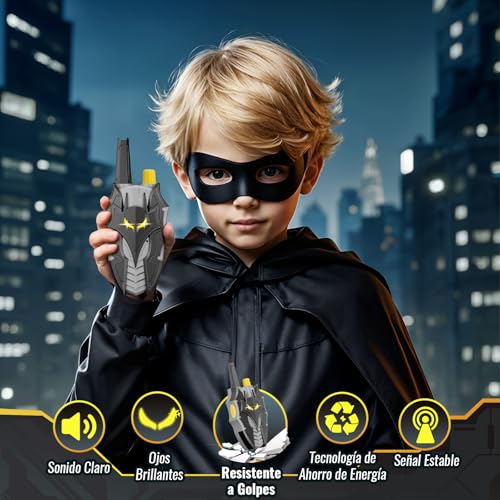 Detalle de Kidluna Walkie Talkies Niños con Ojos Luminosos y diseño murciélago, alcance hasta 600 m