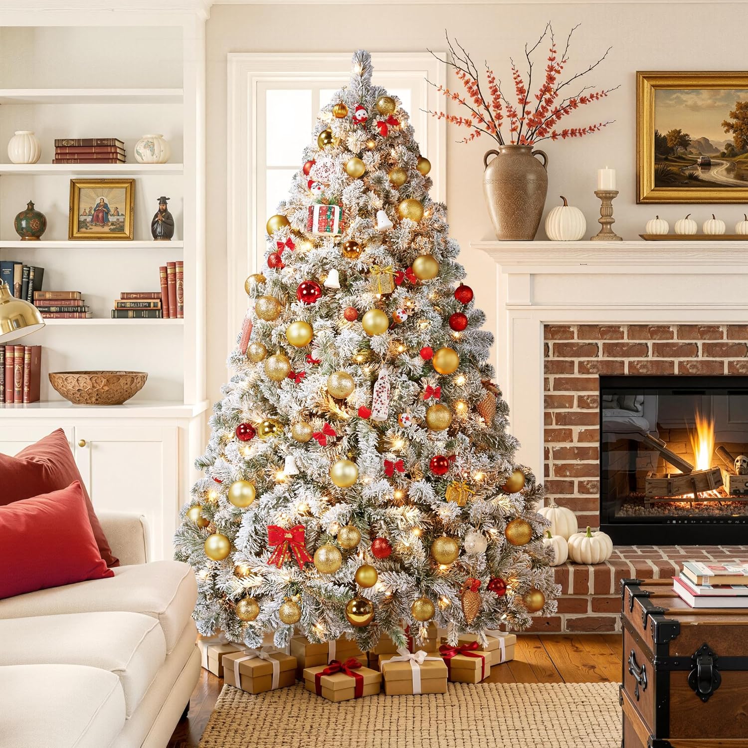 Detalle de Yaheetech HWOA-100/2FR(0.2A) Snow-Flocked Pre-Lit Christmas Tree, 250 Lights