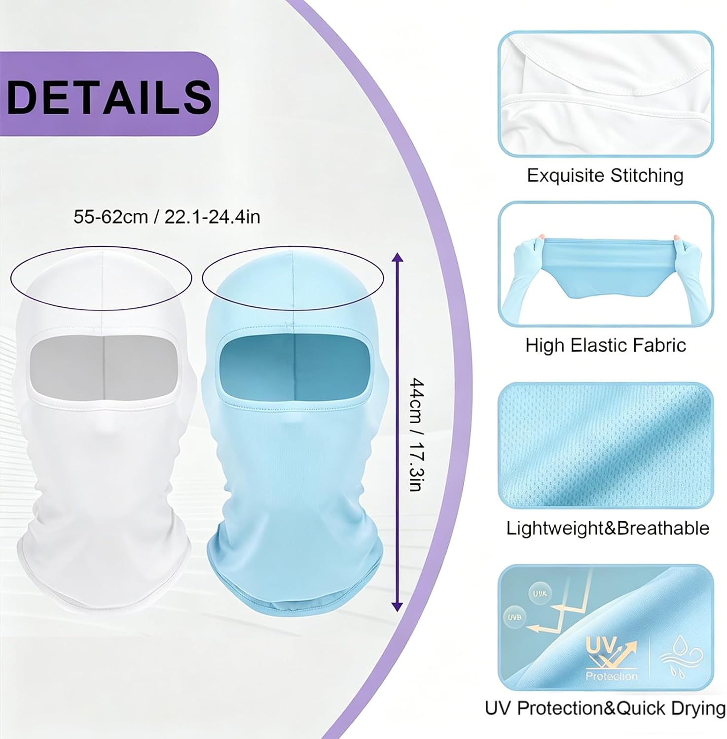 Detalle 2 de xipixiao 2-Piece Balaclava Ski Mask, 4-Way Stretch, Full-Face Coverage