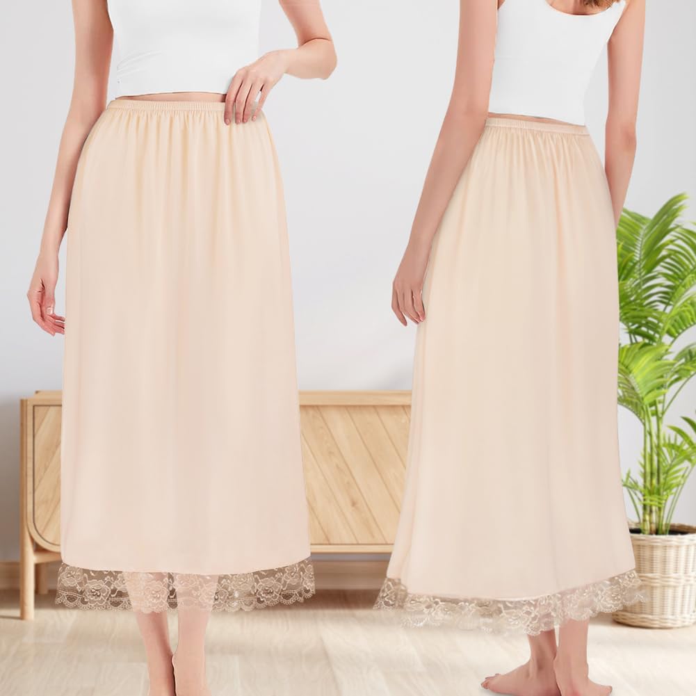 Detalle 2 de ACWOO U5-85BENCQ240621-FBA onderrok, beige, 80 cm met kanten zoom