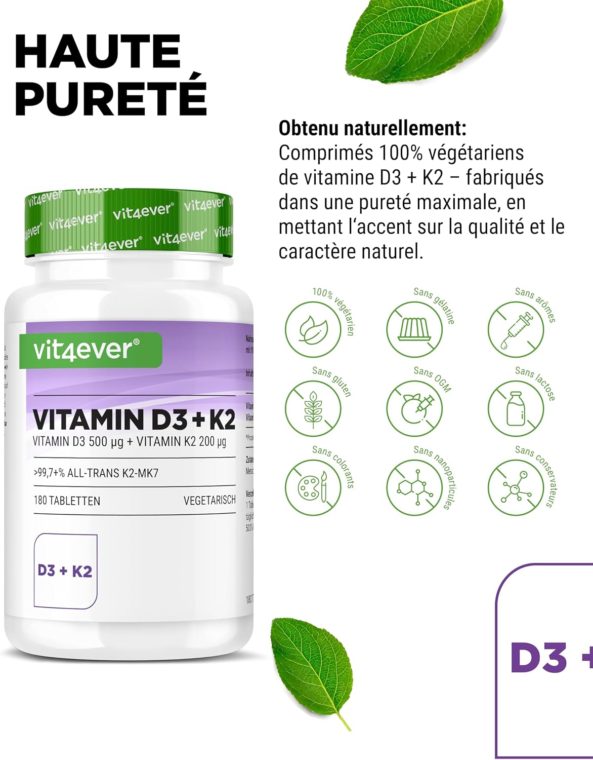 Detalle 2 de Vit4ever Vitamine D3 20 000 UI + K2 200 µg