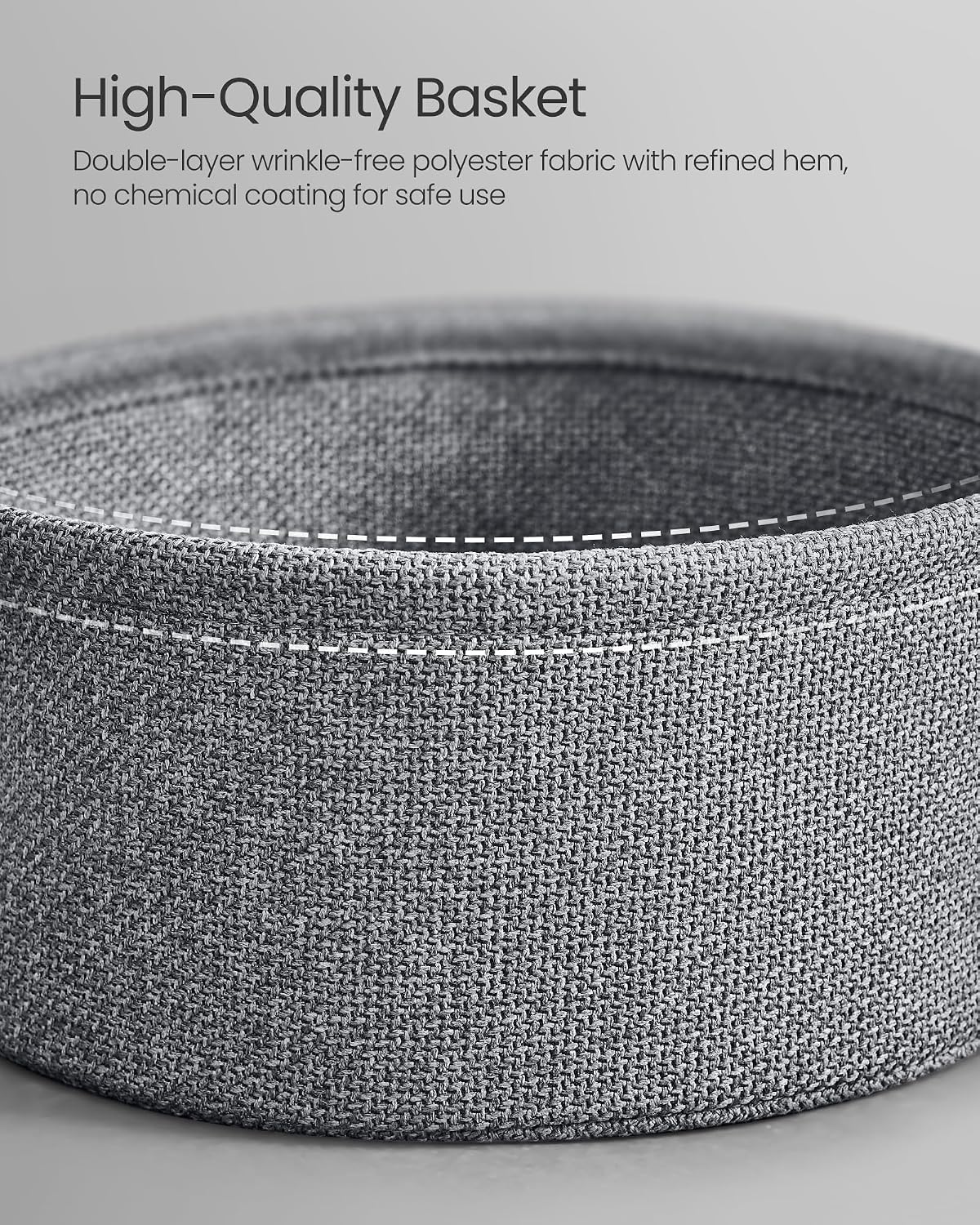 Detalle 2 de VASAGLE LILEA LET223B01 Round Side Table with Fabric Basket, Ebony Black and Slate Grey