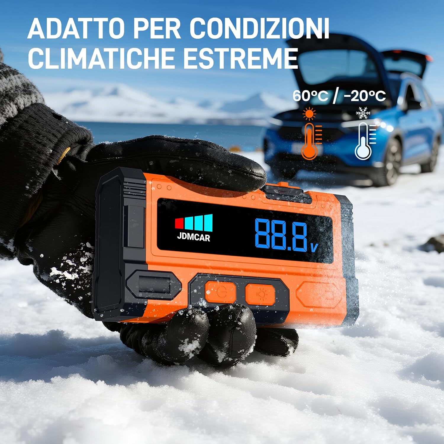 Detalle de JDMCAR 9000A Booster Avviamento Auto – Avviatore Batteria Portatile 12V con LCD, 9.0L Benzina / 8.5L Diesel