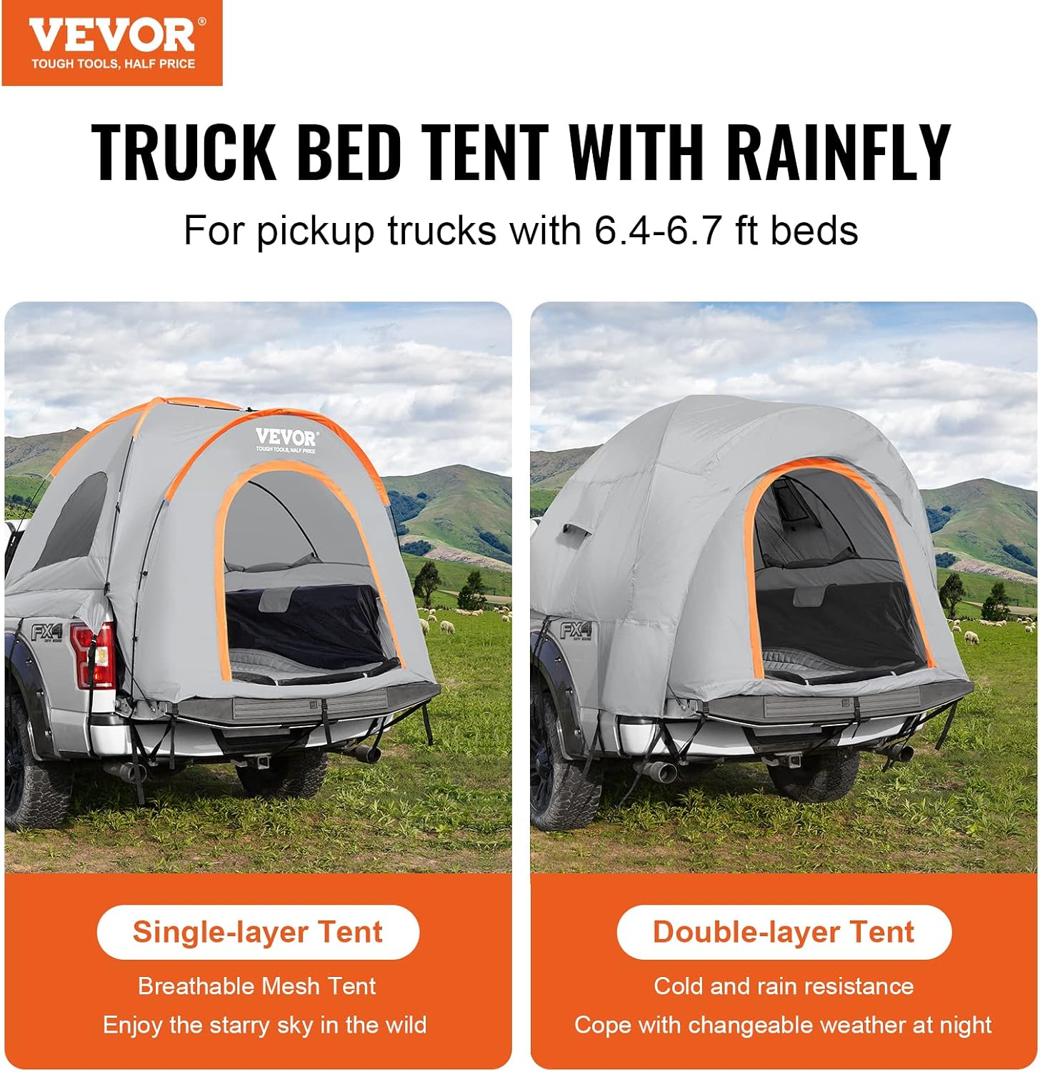 Detalle de VEVOR Truck Bed Tent for 6.4–6.7-Foot Beds