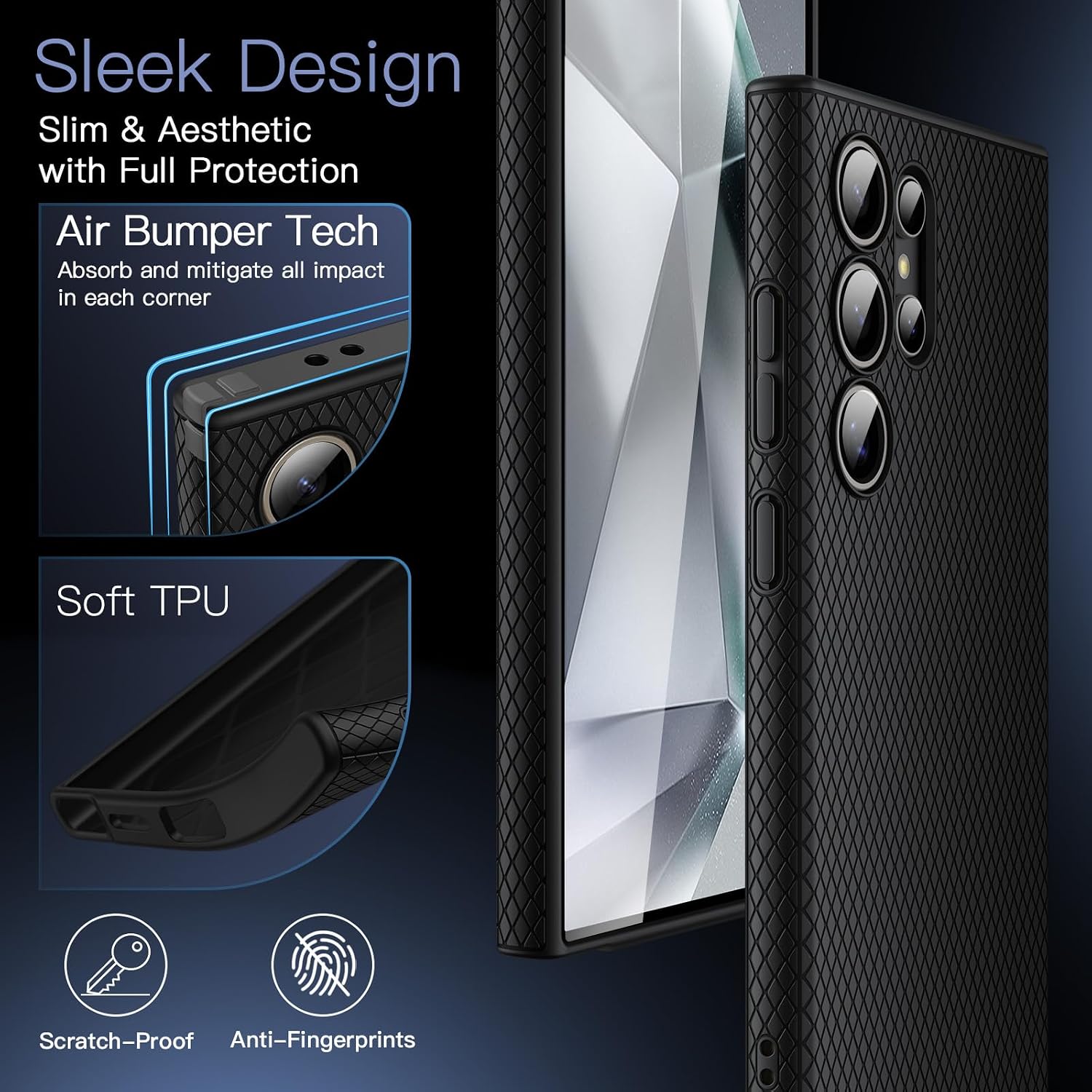 Detalle de JETech greppskal för Samsung Galaxy S24 Ultra, Titanium Black med TPU och kameraskydd