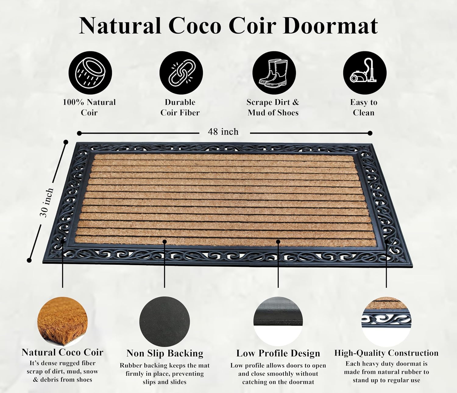 Detalle de A1 Home Collections Coir and Rubber Doormat, 30 x 48 in
