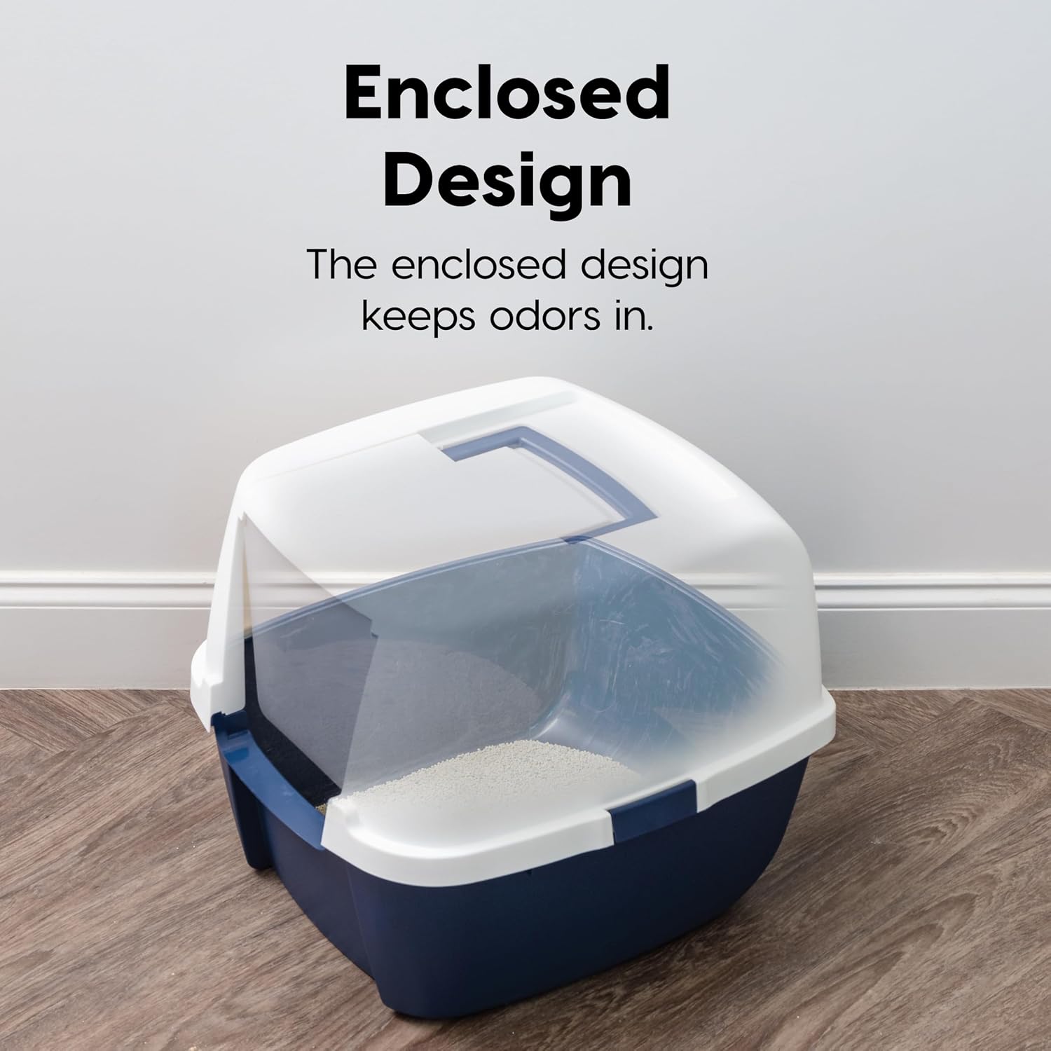 Detalle de IRIS USA 588423 Enclosed Cat Litter Box, Navy, Front Entry