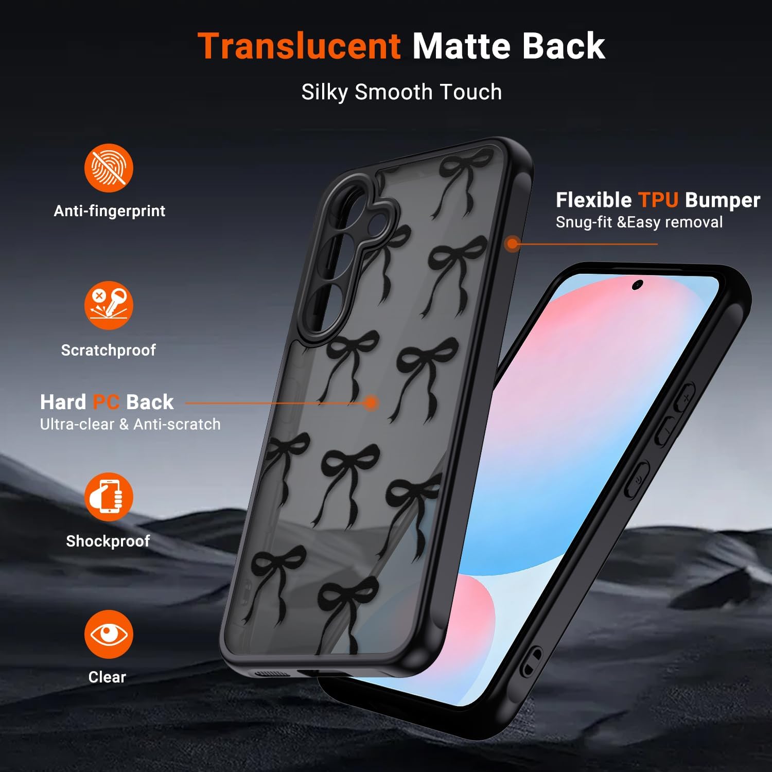 Thumbnail 1 de Coque Papillon Noir pour Galaxy S24 FE – Étui translucide en silicone TPU + PC, anti-jaunissement et protection caméra